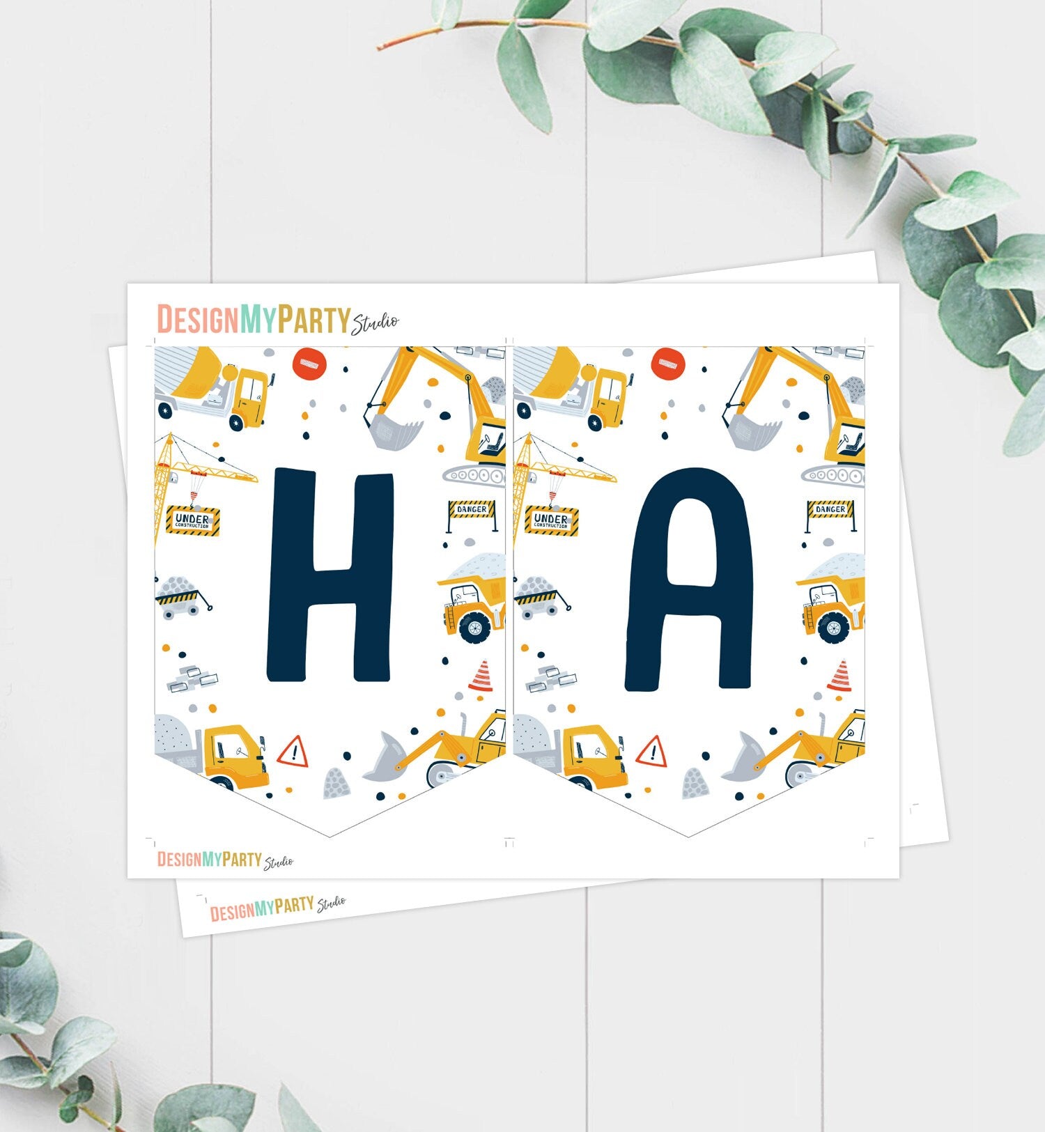 Happy Birthday Banner Construction Birthday Banner Boy Dump Truck Birthday Banner Decor Digger Instant download PRINTABLE DIGITAL DIY 0458