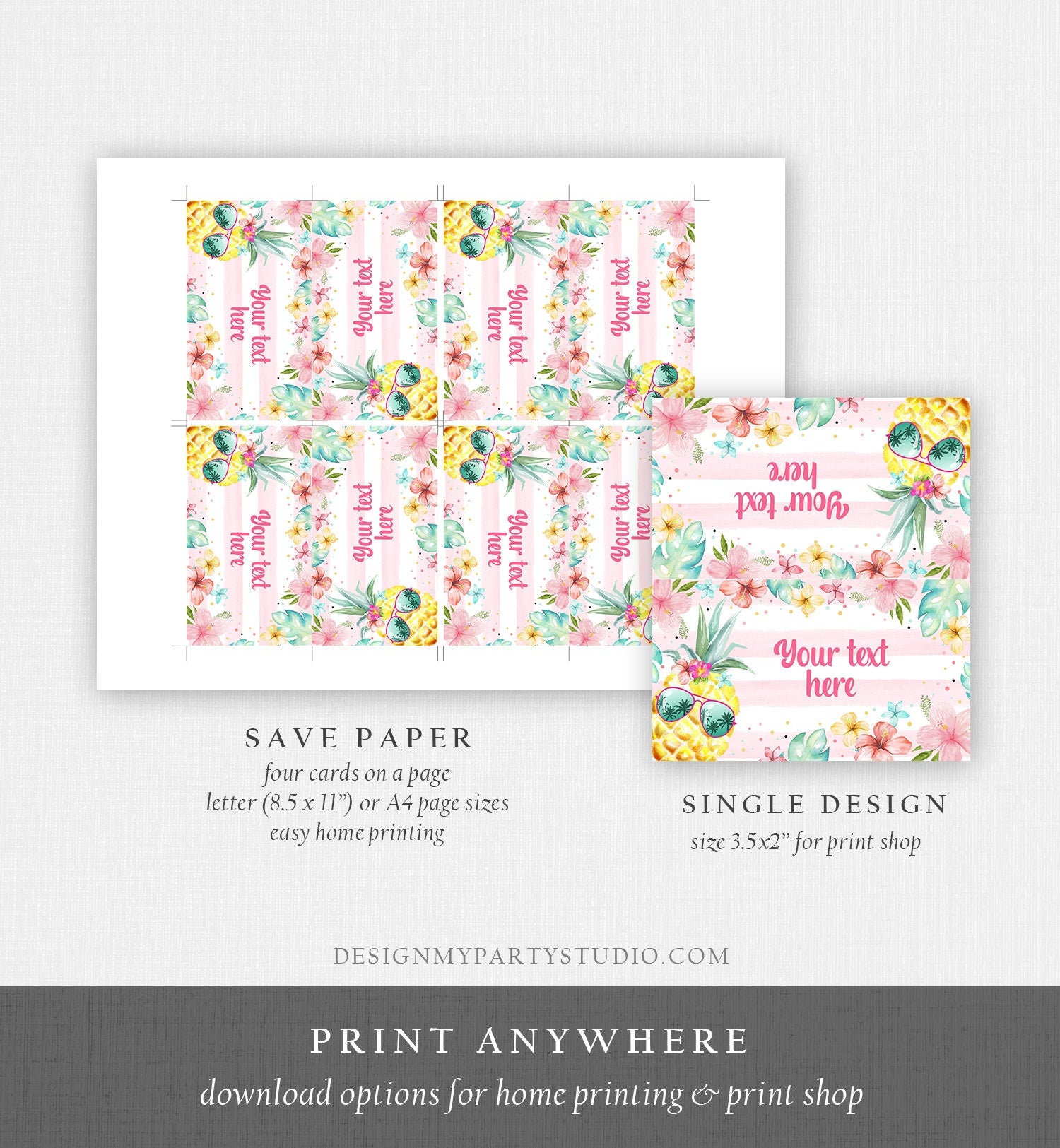 Editable Pineapple Food Labels Luau Birthday Party Food Cards Tent Card Girl Pink Tropical Name Pool Party Hawaiian Template Printable 0391