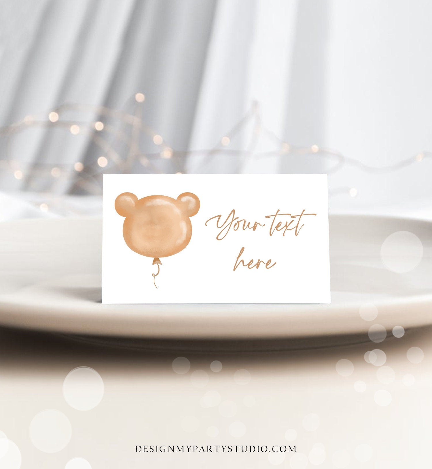 Editable Food Labels Teddy Bear Baby Shower Place Card Tent Card Bearly Wait Bear Balloon Modern Beary 1st Birthday Template Printable 0439