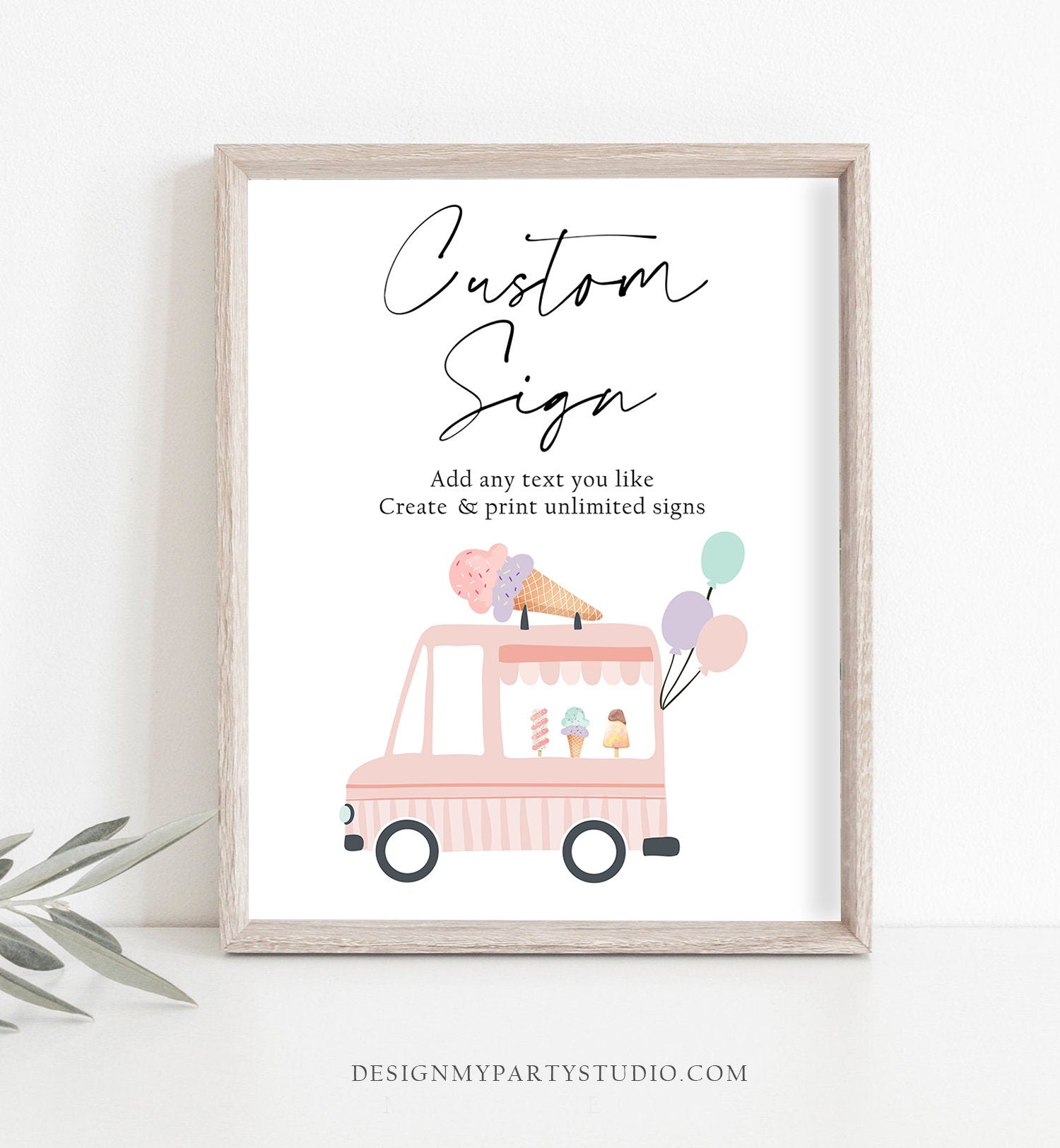 Editable Custom Sign Ice Cream Truck Birthday Sign Ice Cream Birthday Decorations Table Sign Bar Sign Girl Corjl Template PRINTABLE 0415