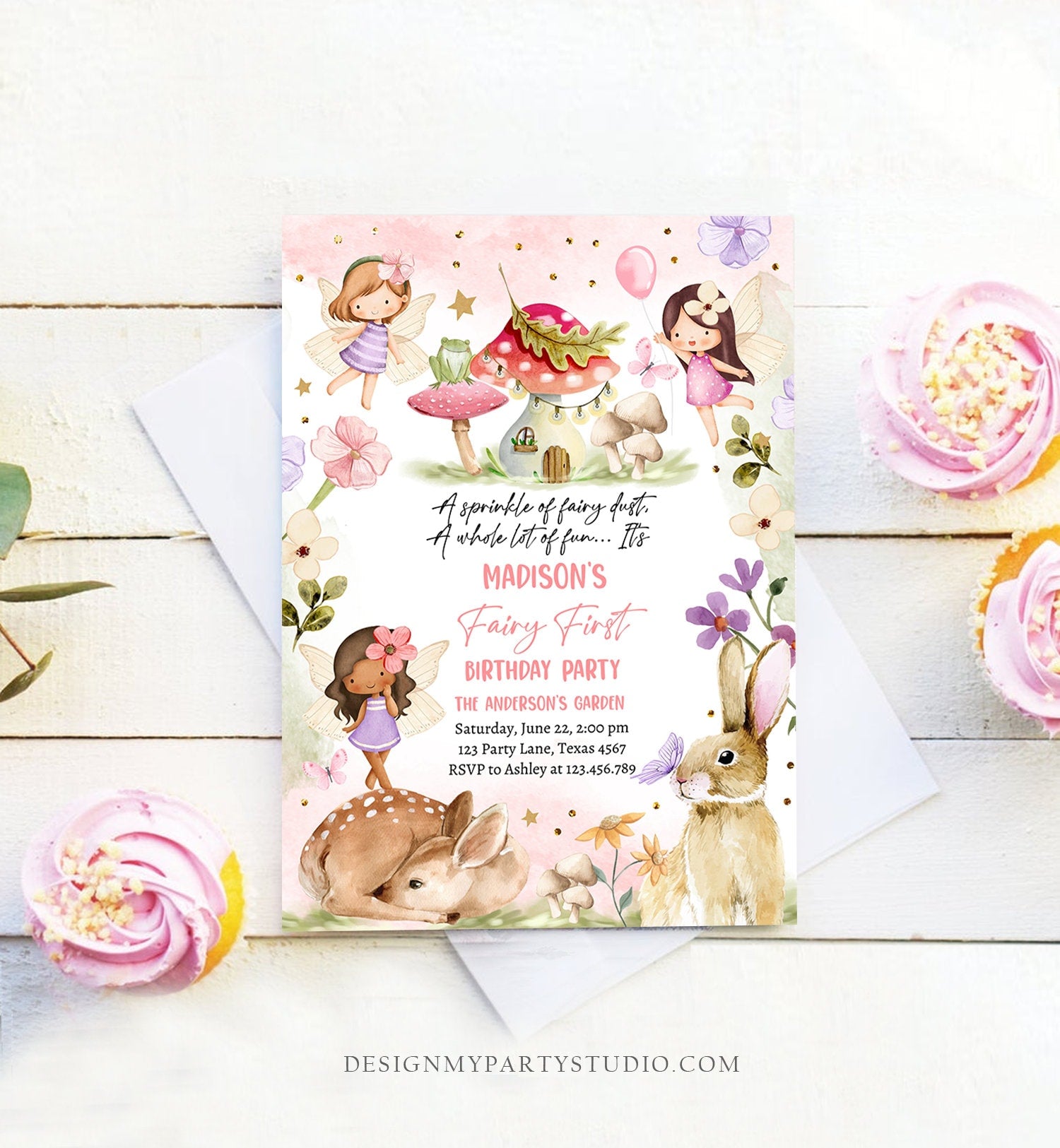 Editable Fairy Birthday Invitation Whimsical Enchanted Pixie Fairy Party Floral Fairy Invitation Girl Download Printable Template Corjl 0438