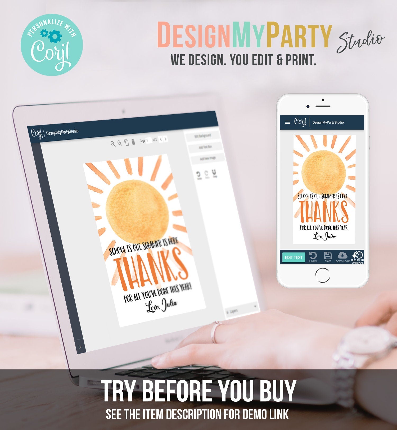 Editable Teacher Appreciation Gift Tags Sunshine Thank You Tag Schools Out Summer End of Year Tag Template Digital Download Printable 0464