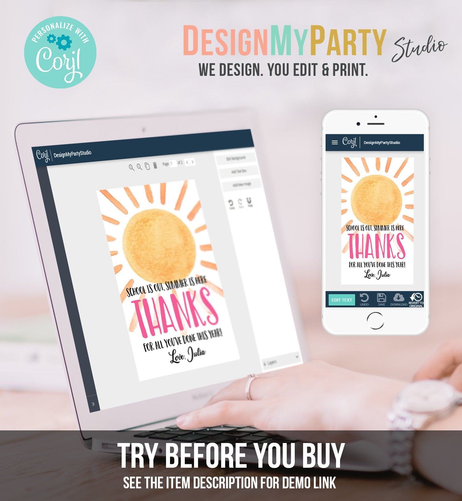 Editable Teacher Appreciation Gift Tags Sunshine Thank You Tag Schools Out Summer End of Year Tag Digital Template Printable 0141 0464