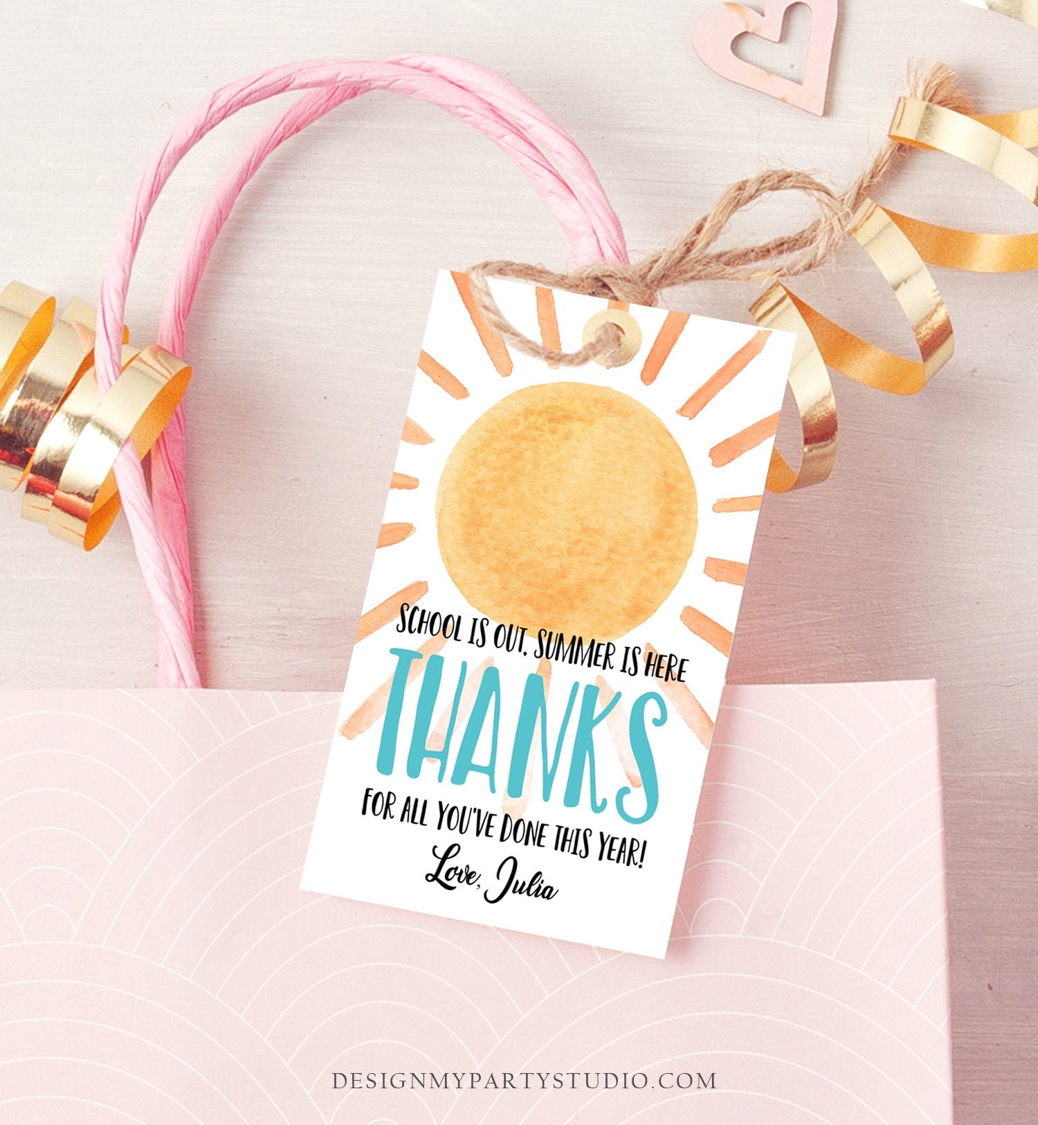 Editable Teacher Appreciation Gift Tags Sunshine Thank You Tag Schools Out Summer End of Year Tag Boy Digital Template Printable 0141 0464