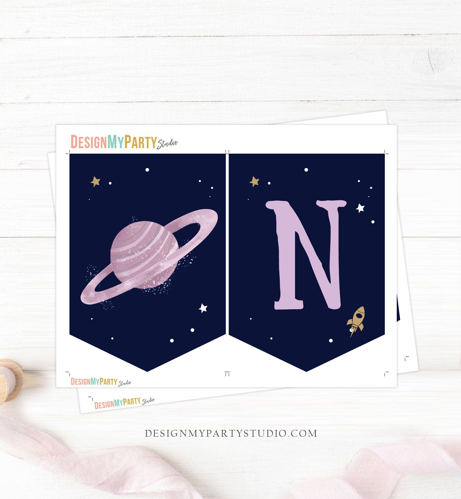 Outer Space Planets High Chair Banner Galaxy Girl 1st First Birthday Purple High Chair Banner ONE Space Party Decor PRINTABLE Digital 0357