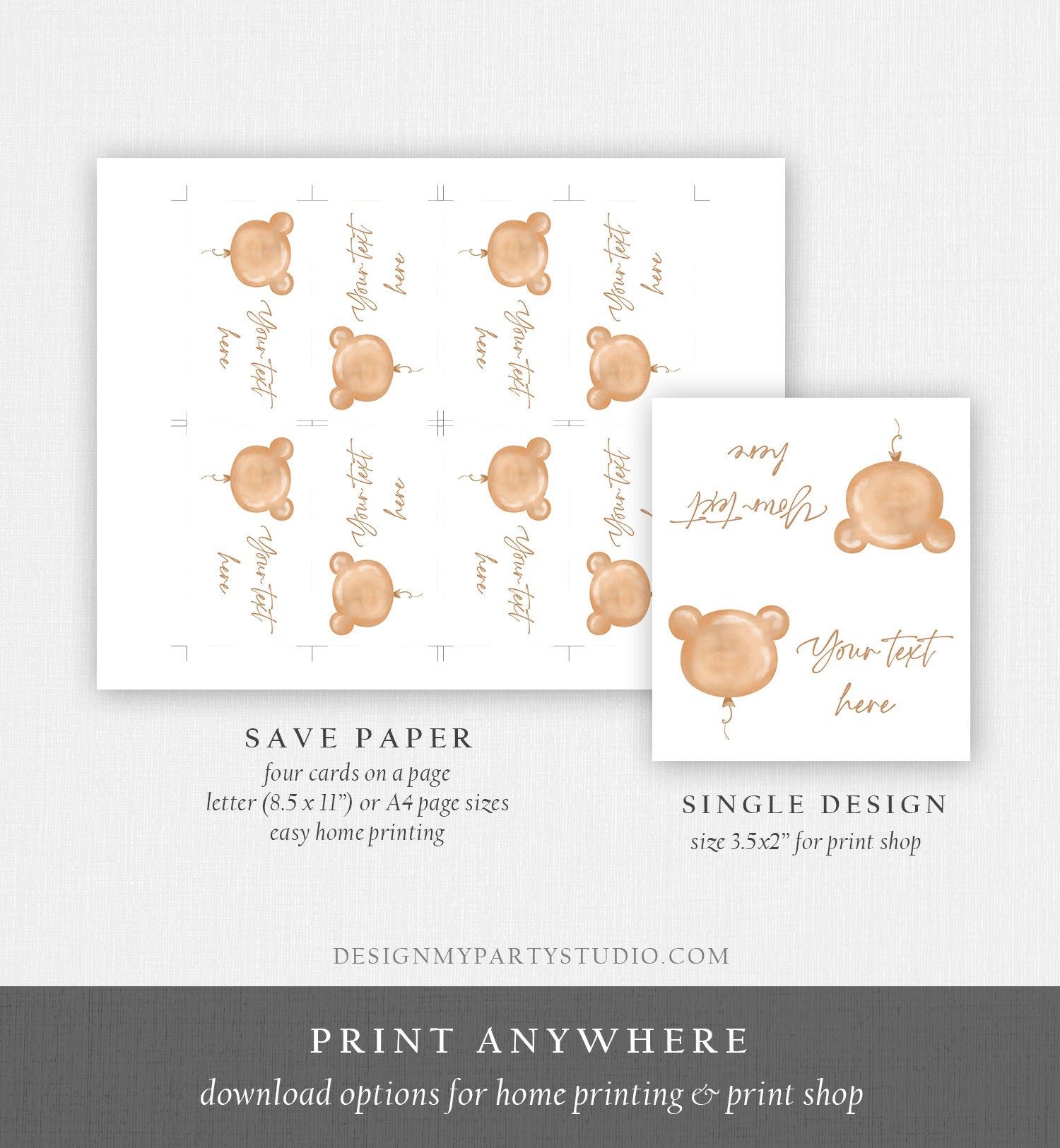 Editable Food Labels Teddy Bear Baby Shower Place Card Tent Card Bearly Wait Bear Balloon Modern Beary 1st Birthday Template Printable 0439