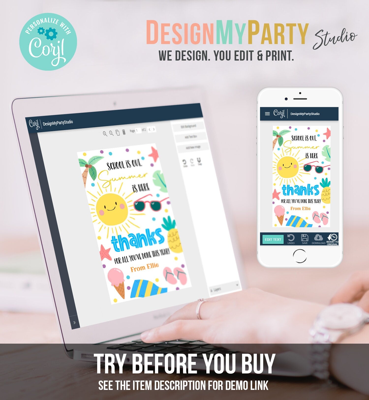 Editable Teacher Appreciation Gift Tags Sunshine Thank You Tag School is Out Summer is Here End of Year Tag Digital Template Printable 0464