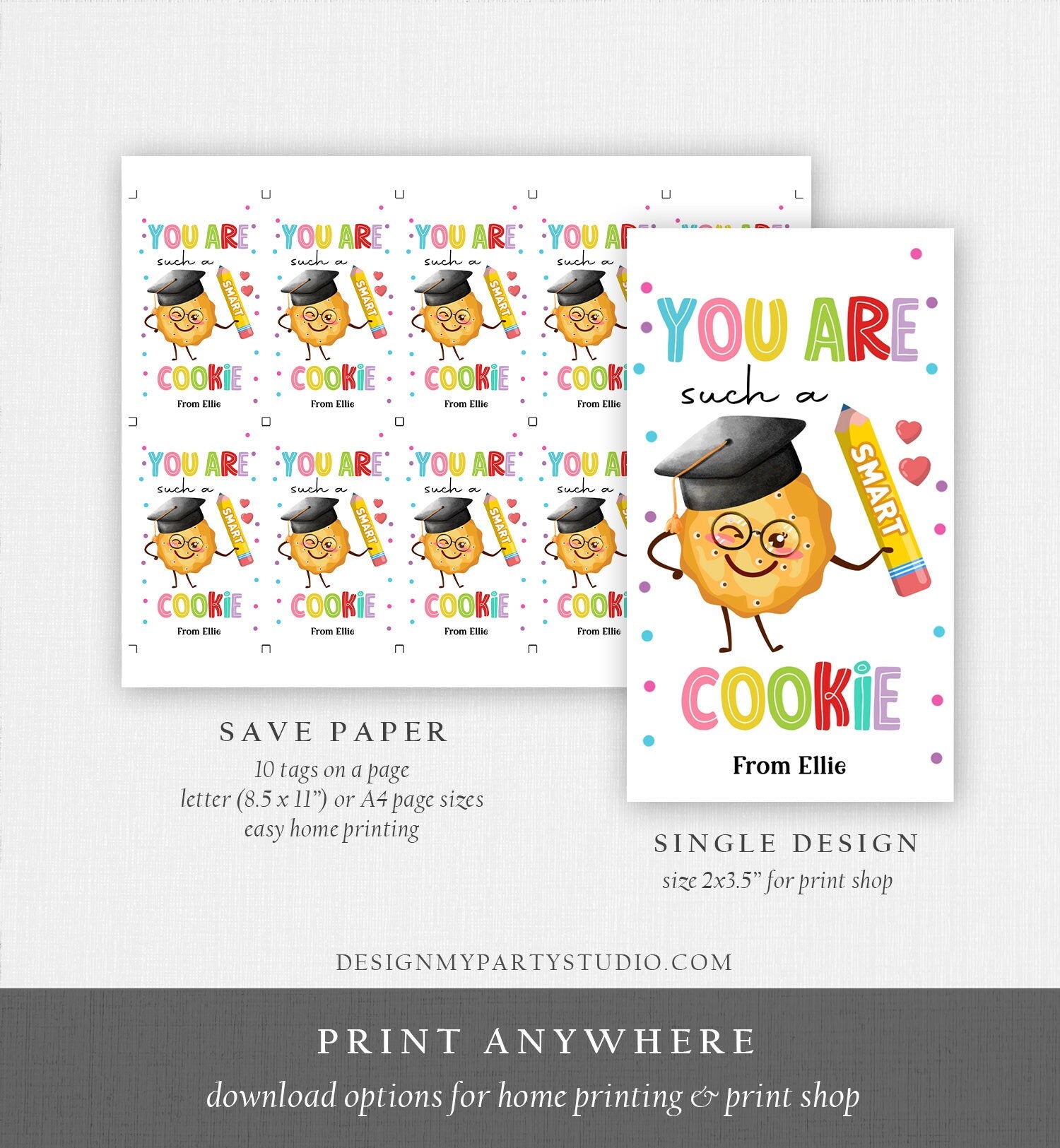 Editable You Are Such a Smart Cookie Tag Graduation Tag Teacher Tag End of School Classroom Chip Cookie Tag Digital Template Printable 0464