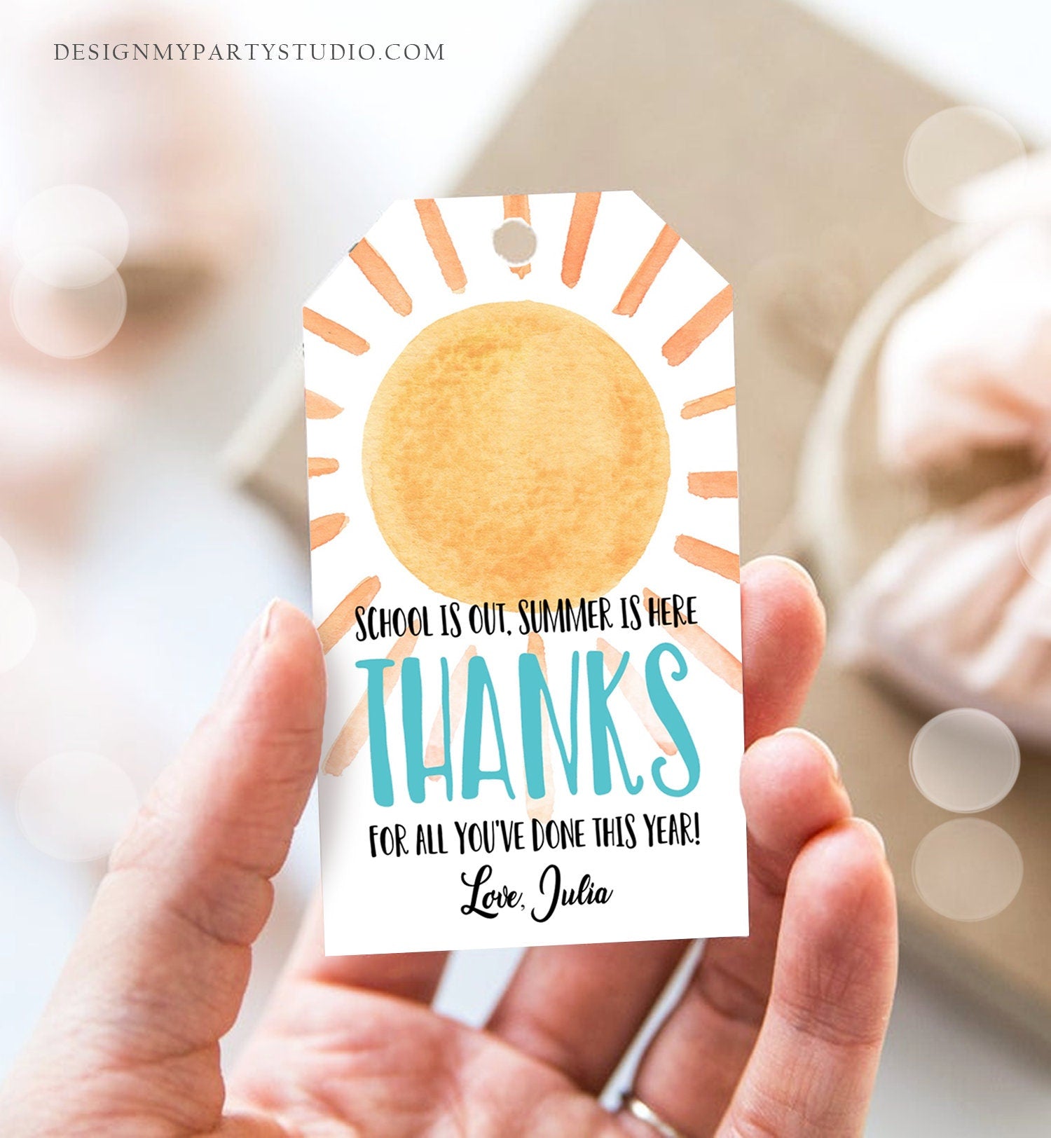 Editable Teacher Appreciation Gift Tags Sunshine Thank You Tag Schools Out Summer End of Year Tag Boy Digital Template Printable 0141 0464