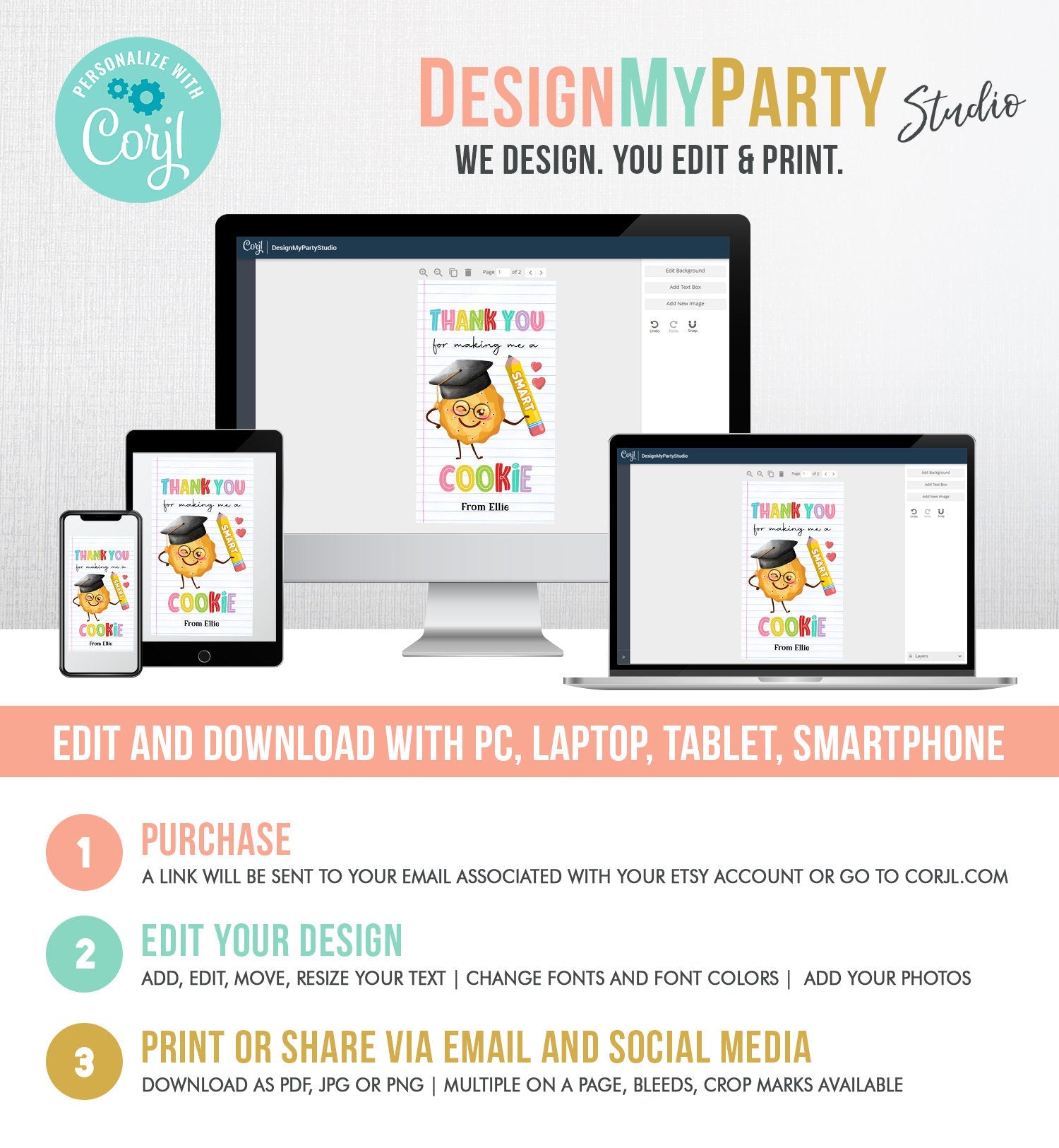 Editable Teacher Appreciation Tags Teacher Tag Thank You Making Me One Smart Cookie End of School Classroom Digital Template Printable 0464