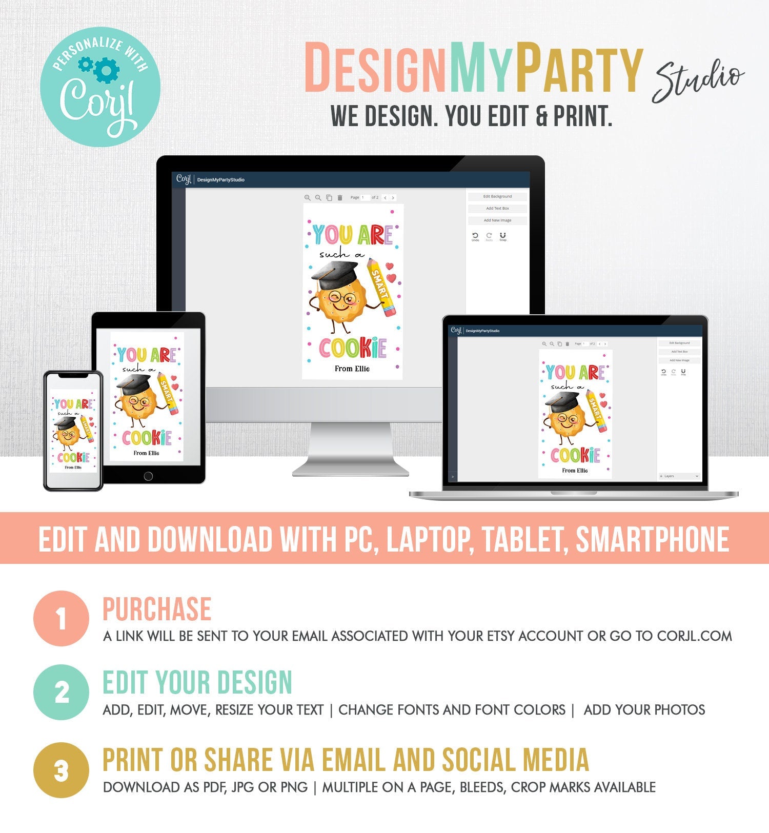 Editable You Are Such a Smart Cookie Tag Graduation Tag Teacher Tag End of School Classroom Chip Cookie Tag Digital Template Printable 0464