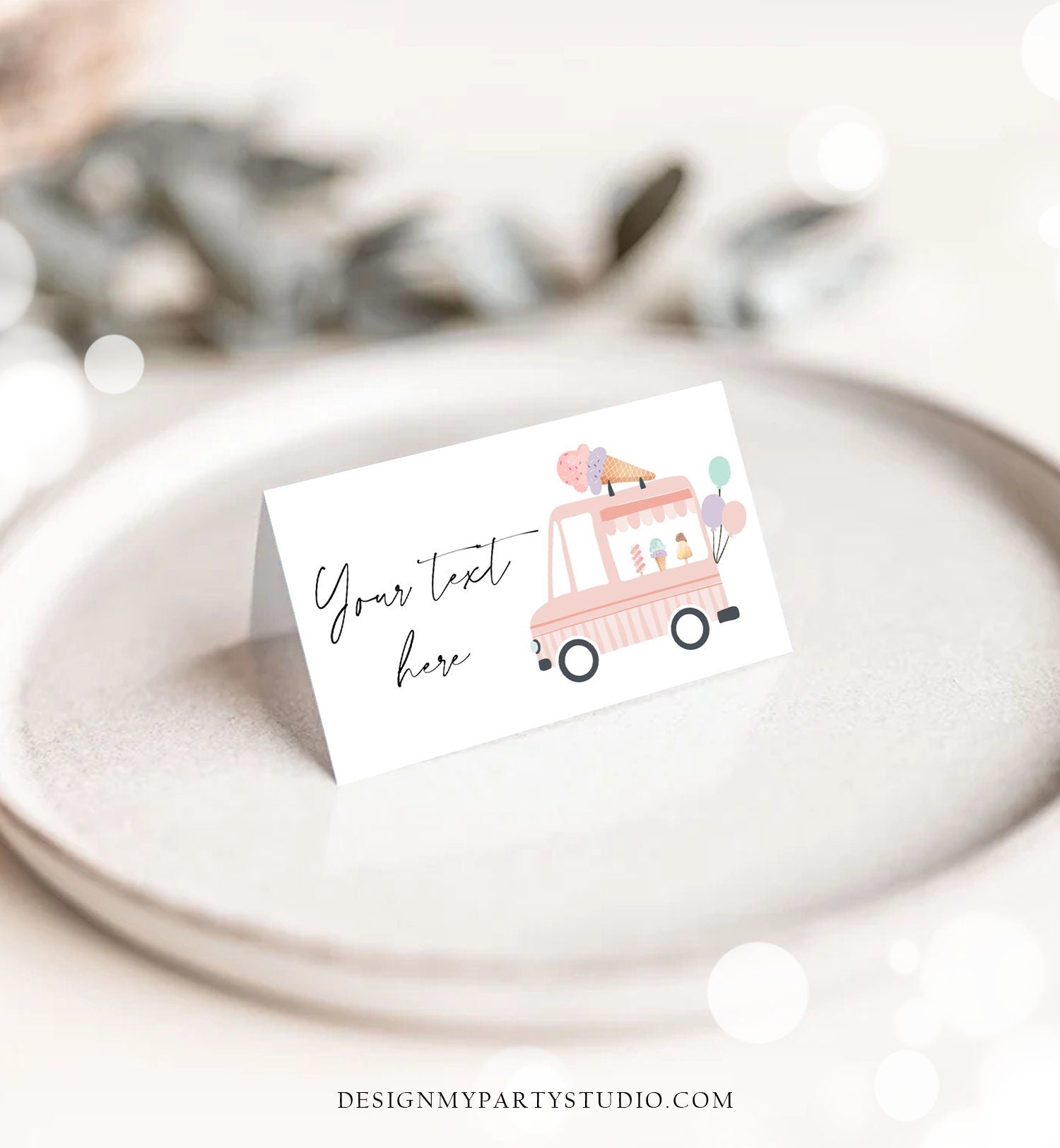 Editable Ice Cream Truck Food Label Ice Cream Birthday Food Tent Card Girl Pink The Scoop Buffet Digital Download Template Printable 0415