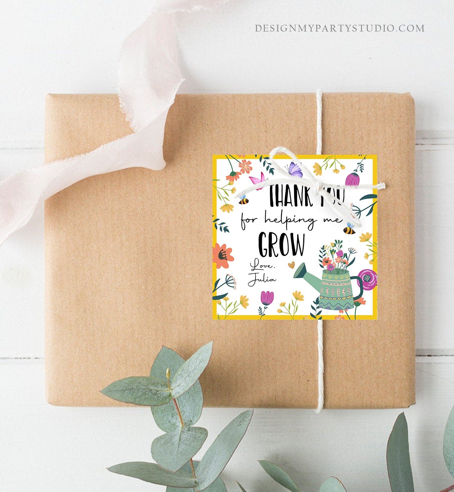 Editable Teacher Appreciation Tag Thank You for Helping Me Grow Succulent Cactus Plant Tag Digital Download Template Printable 0464