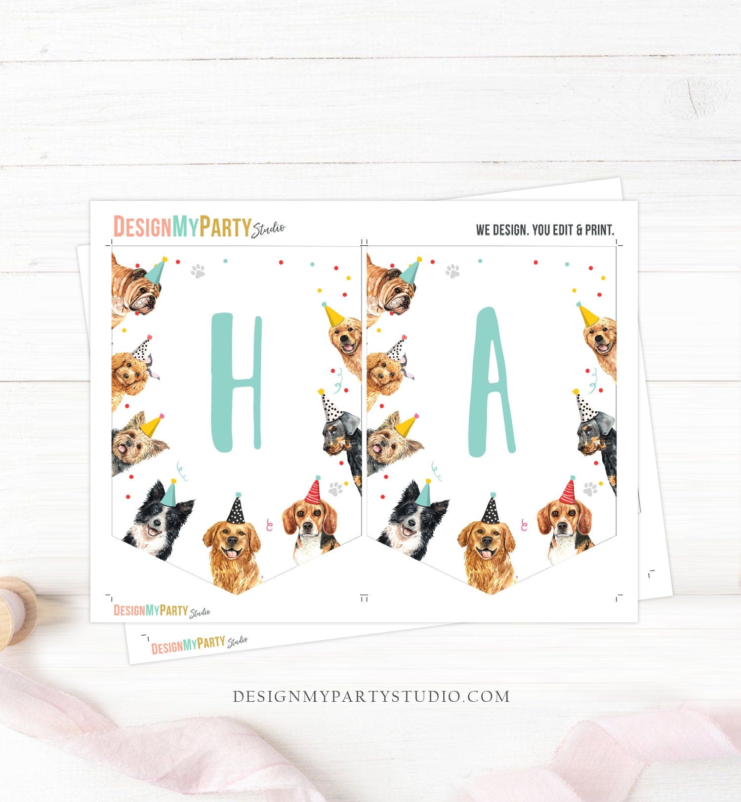 Happy Birthday Banner Dog Birthday Banner Puppy Pawty Girl Decor Animal Pet Vet Puppy Party Dogs Digital Download Template Printable 0384