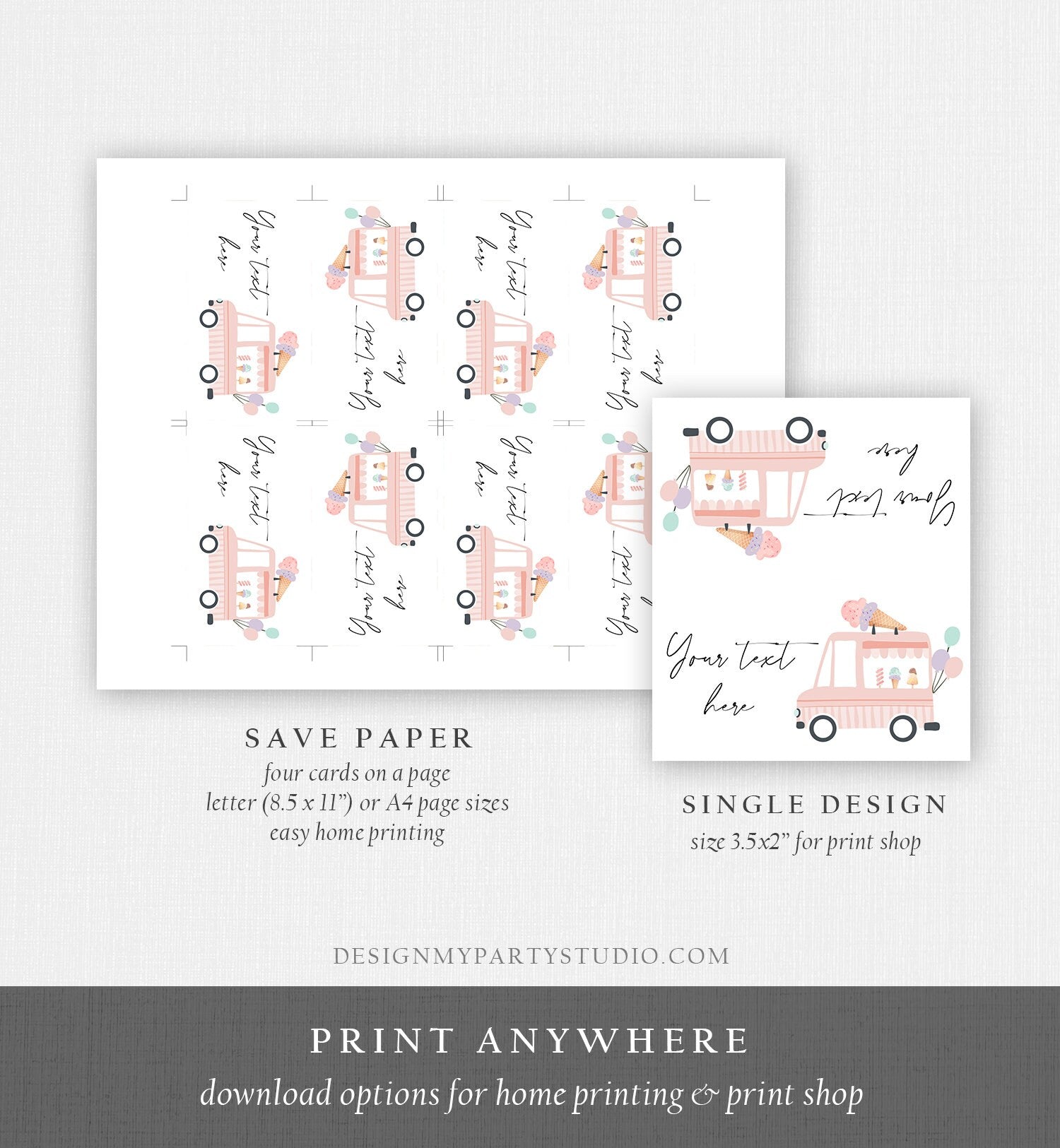 Editable Ice Cream Truck Food Label Ice Cream Birthday Food Tent Card Girl Pink The Scoop Buffet Digital Download Template Printable 0415