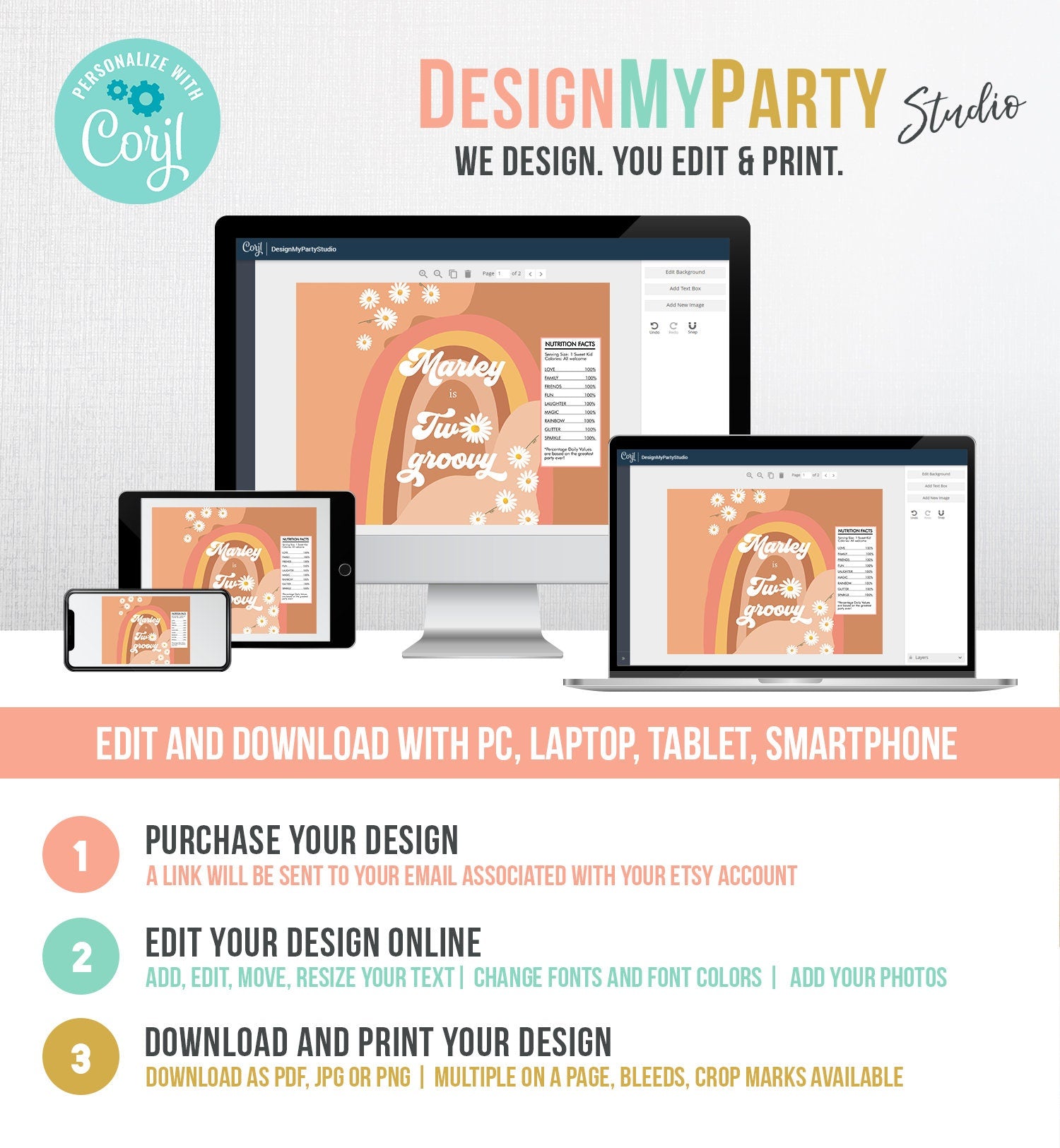 Editable Two Groovy Birthday Chip Bag Groovy Party Decor Girl Rainbow Flower Power Boho Retro Snack Favor Digital Template Printable 0428