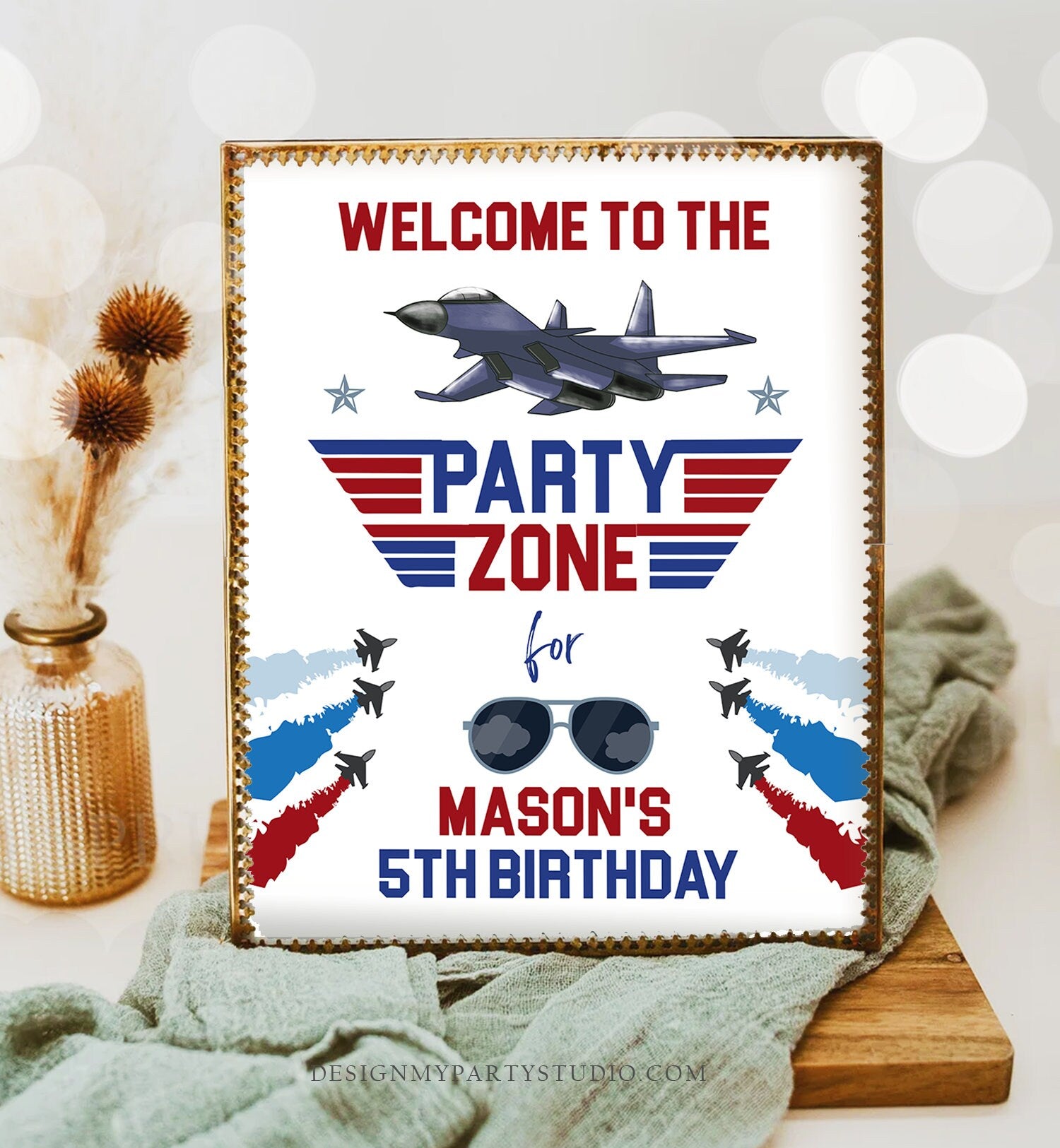 Editable Fighter Pilot Birthday Welcome Sign Danger Zone Aviator Airplane Boy First 1st Fighter Jet Decor Corjl Template Printable 0469