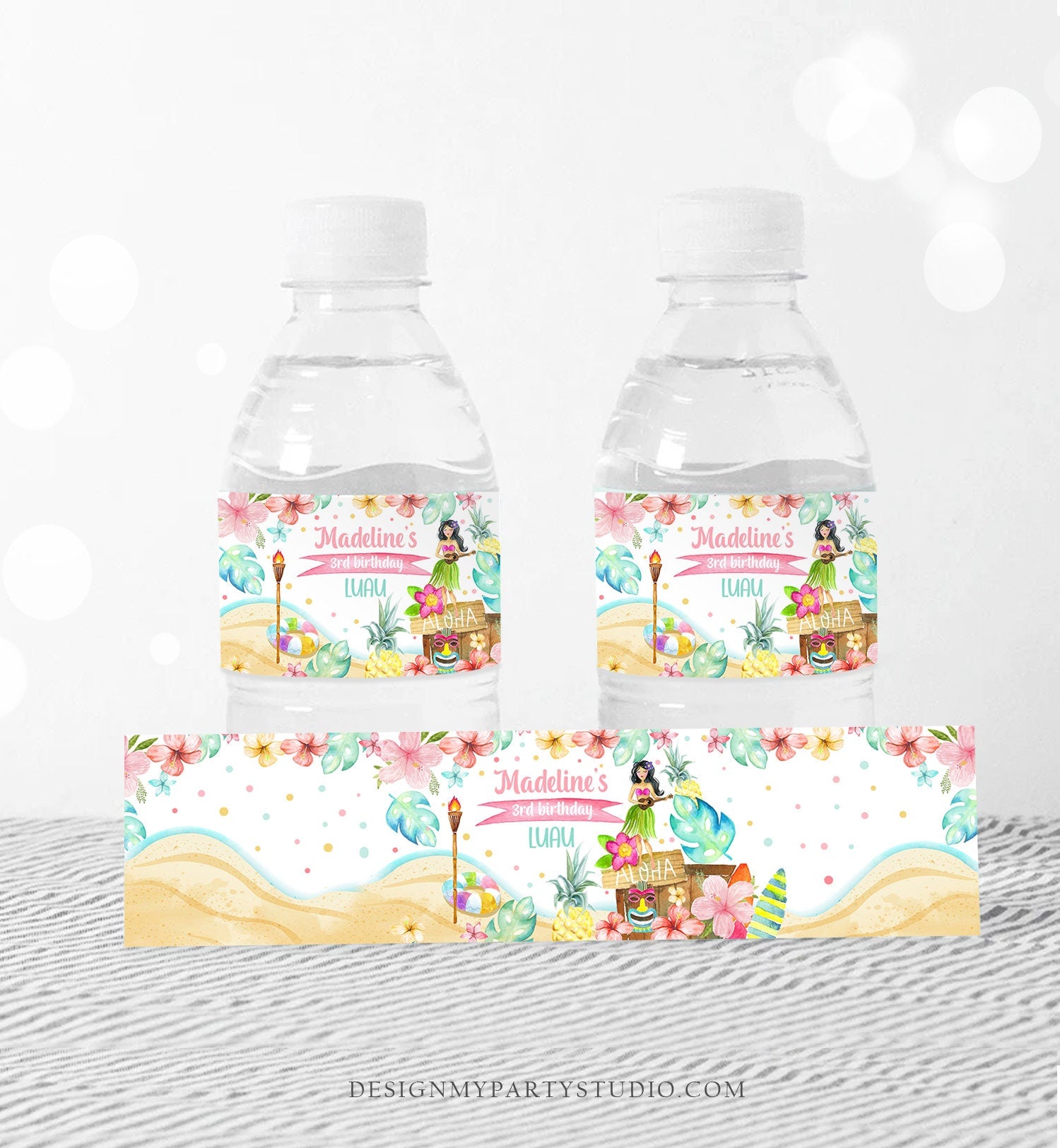 Editable Luau Water Bottle Labels Luau Birthday Luau Party Aloha Hawaiian Birthday Decor Pink Printable Bottle Labels Template Corjl 0413