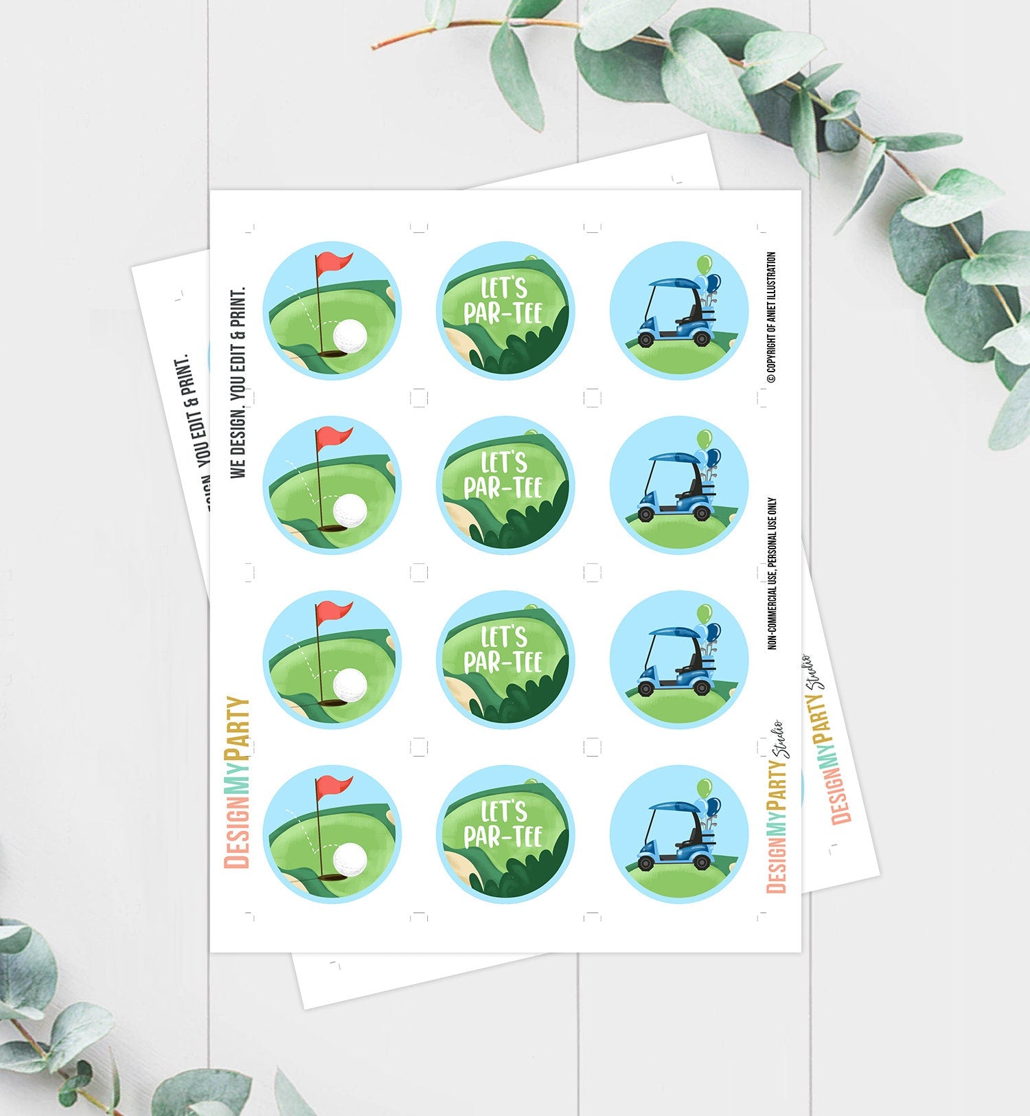 Golf Cupcake Toppers Golf Birthday Boy Hole in One Birthday Par-tee Favor Tags First Birthday Golfing Boy Download Digital PRINTABLE 0405