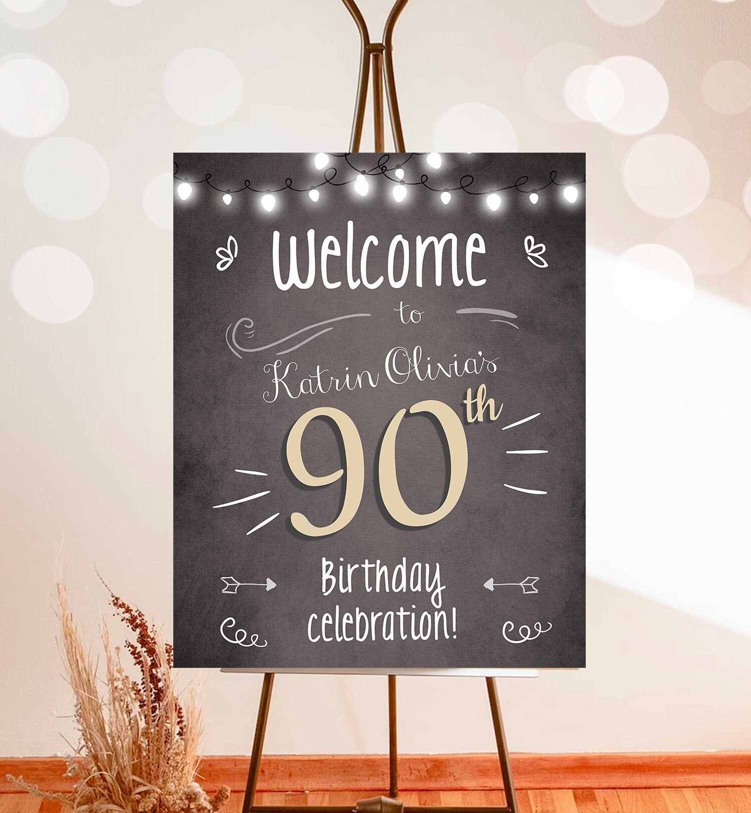 Editable Adult Birthday 90th 80th 70th Birthday Party Welcome Sign Poster Rustic Neutral Woman Men Decor Template PRINTABLE Corjl 0230