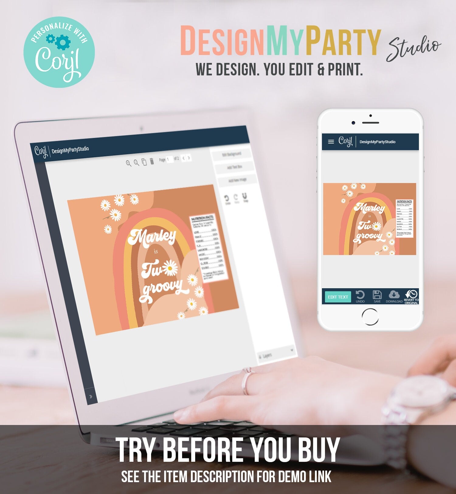 Editable Two Groovy Birthday Chip Bag Groovy Party Decor Girl Rainbow Flower Power Boho Retro Snack Favor Digital Template Printable 0428