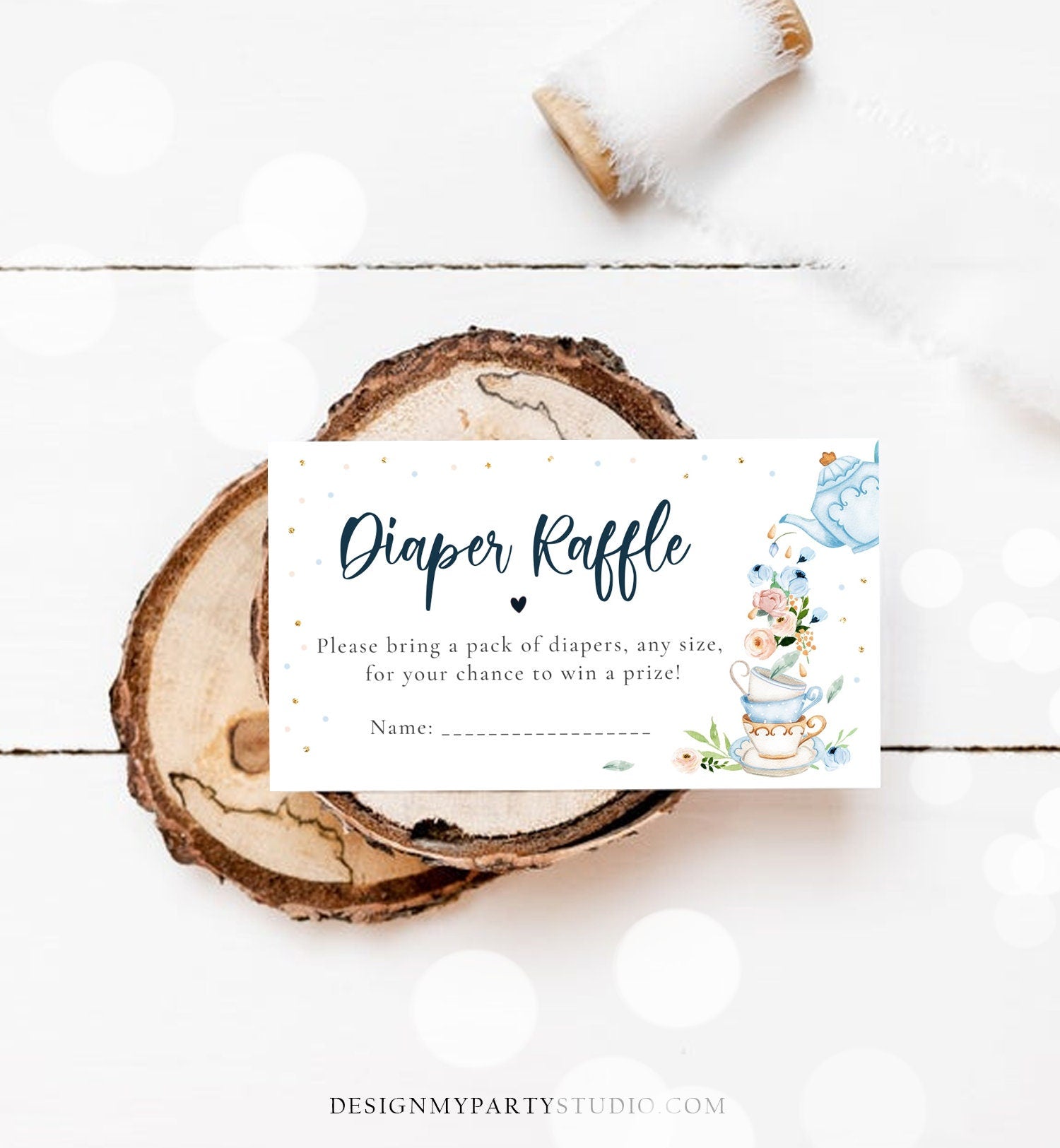 Editable Diaper Raffle Ticket Diaper Game Card Baby is Brewing Baby shower Tea Floral Brunch Blue Boy Digital Template Printable 0349