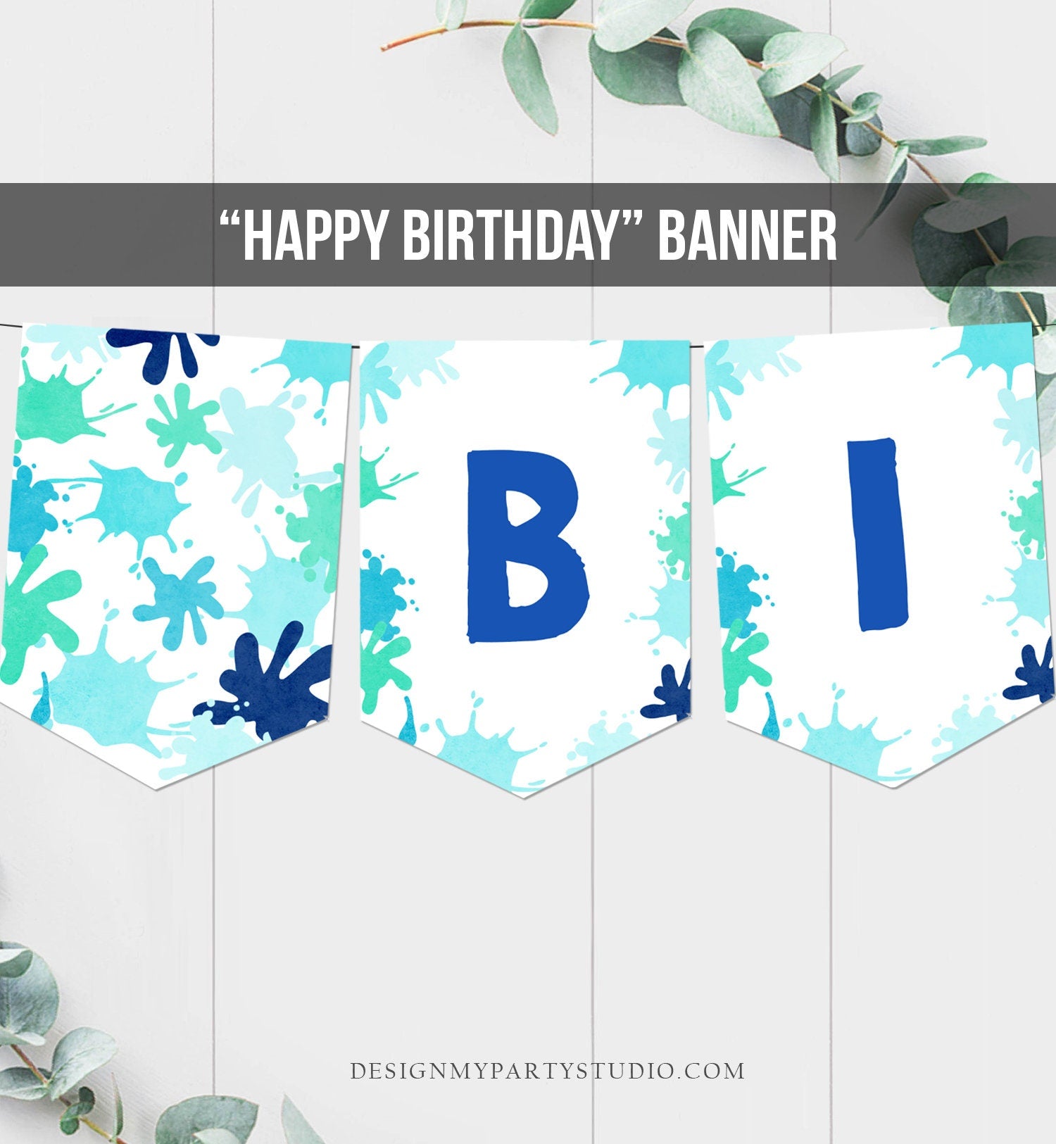 Happy Birthday Banner Splish Splash Birthday Banner Pool Party Decor Boy Birthday Water Park Splash Pad Download PRINTABLE DIGITAL DIY 0237