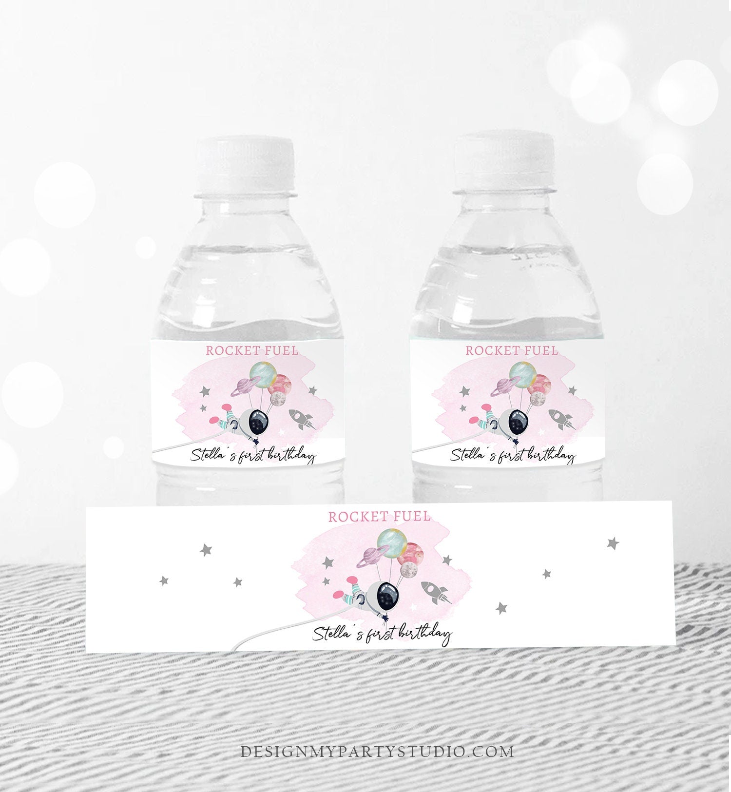 Editable Outer Space Water Bottle Labels Galaxy Party Decor Girl Space Birthday Rocket Fuel Labels Planets Digital Template Printable 0366