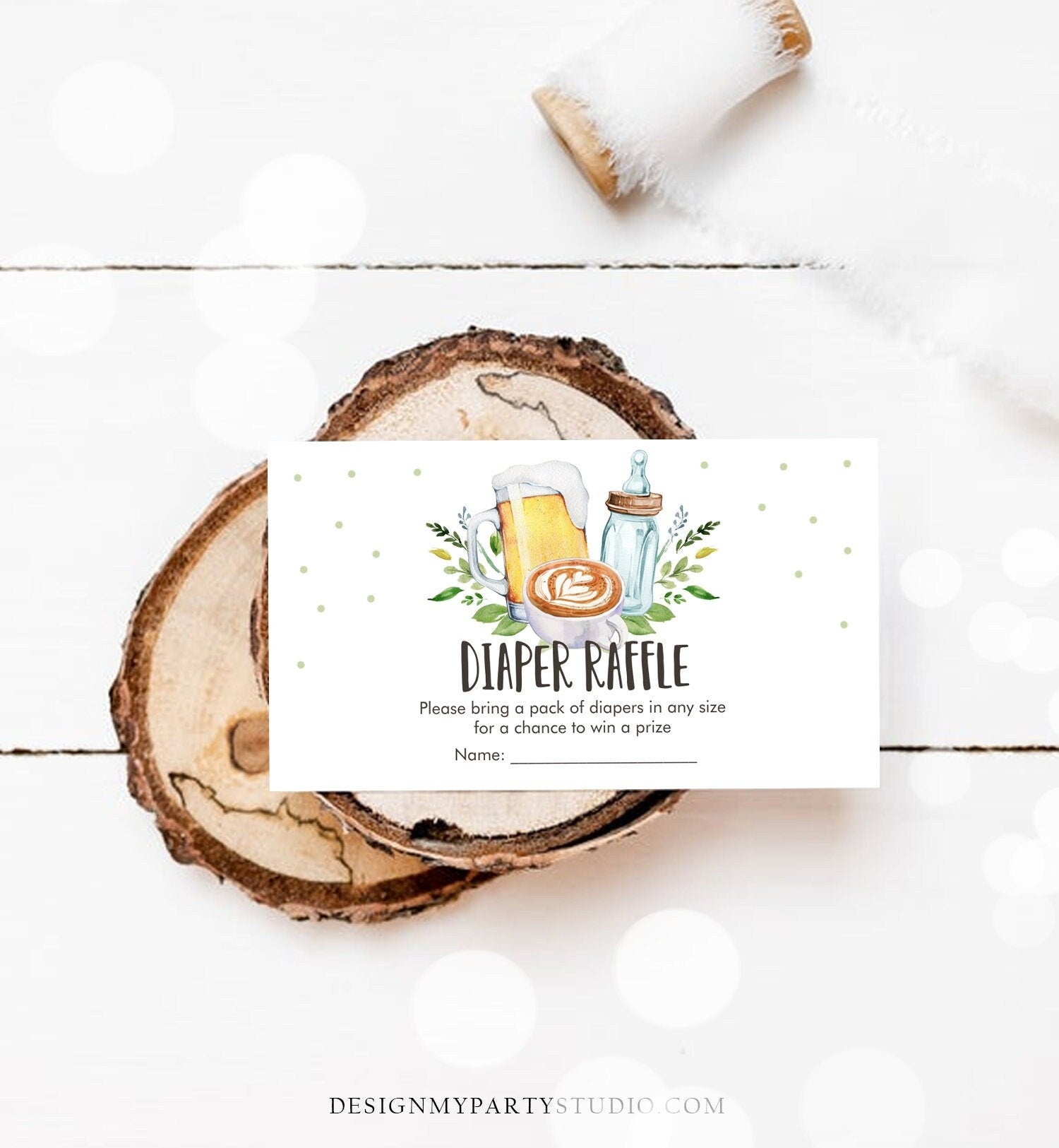 Editable Baby is Brewing Baby Shower Diaper Raffle Ticket Game Card Insert Beers Bottles Coffee Download Template Digital Printable 0190