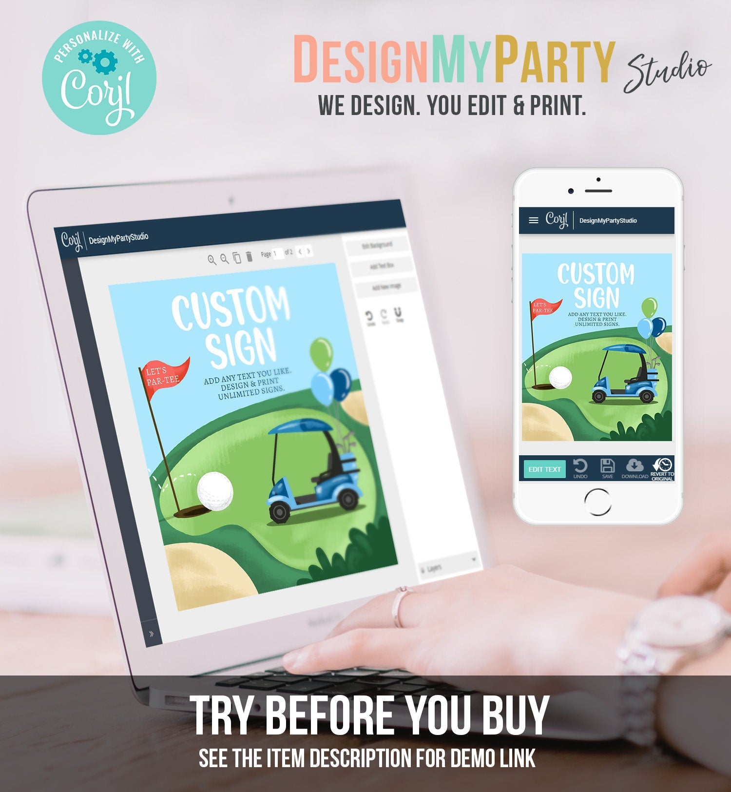 Editable Custom Sign Golf Birthday Party Sign Hole in One Birthday Par-tee Golf Table Sign Decor Digital Download Template Printable 0405