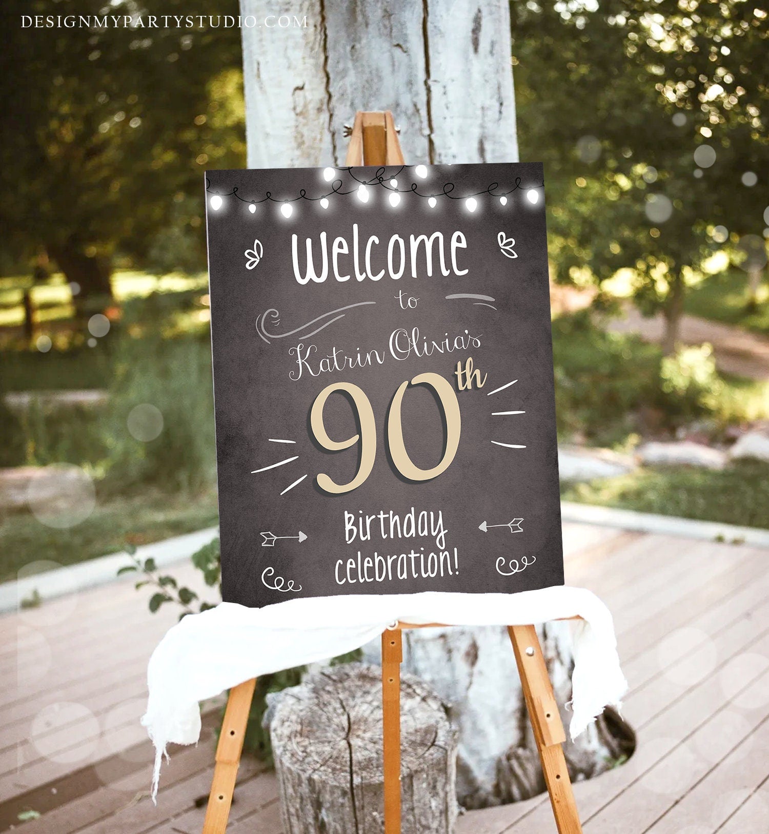 Editable Adult Birthday 90th 80th 70th Birthday Party Welcome Sign Poster Rustic Neutral Woman Men Decor Template PRINTABLE Corjl 0230