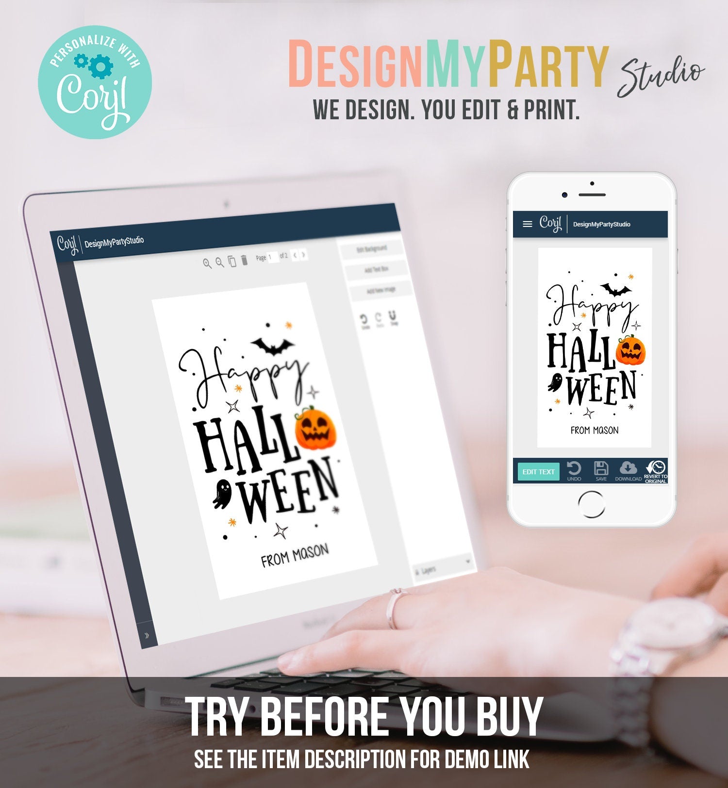 Editable happy Halloween Gift Tags Trick Or Treat Favor Tags Ghost Halloween Treat Tag Personalized Download Printable Template Corjl 0261