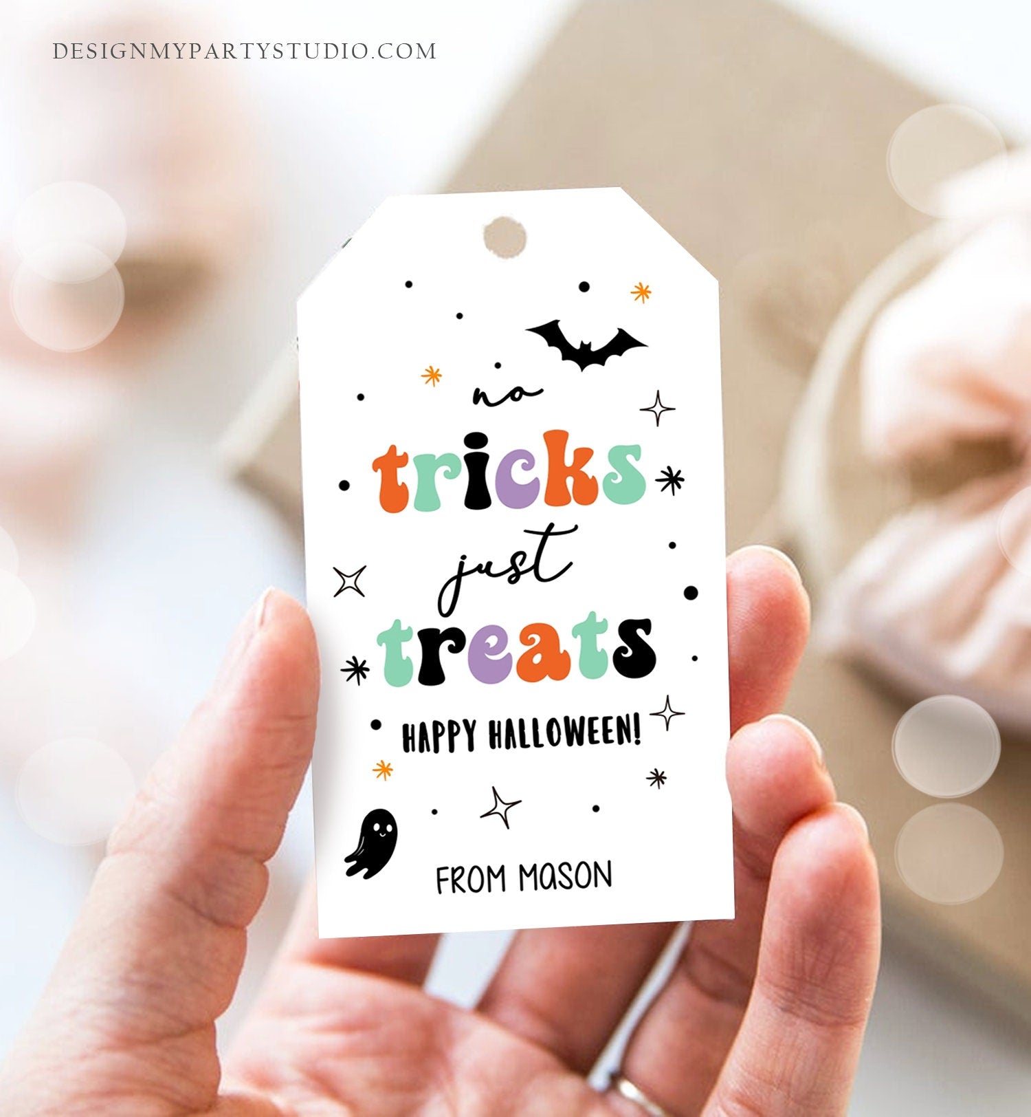 Editable Halloween Gift Tag No Tricks Just Treats Halloween Favor Treat Tag Trick Or Treat Kids Digital Download Template Printable 0261