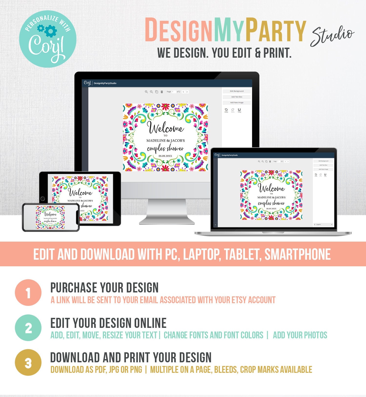 Editable Fiesta Welcome Sign Couples Shower Welcome Mexican Shower Mexico Taco Bout Love Flowers Coed Shower Digital Template Printable 0466