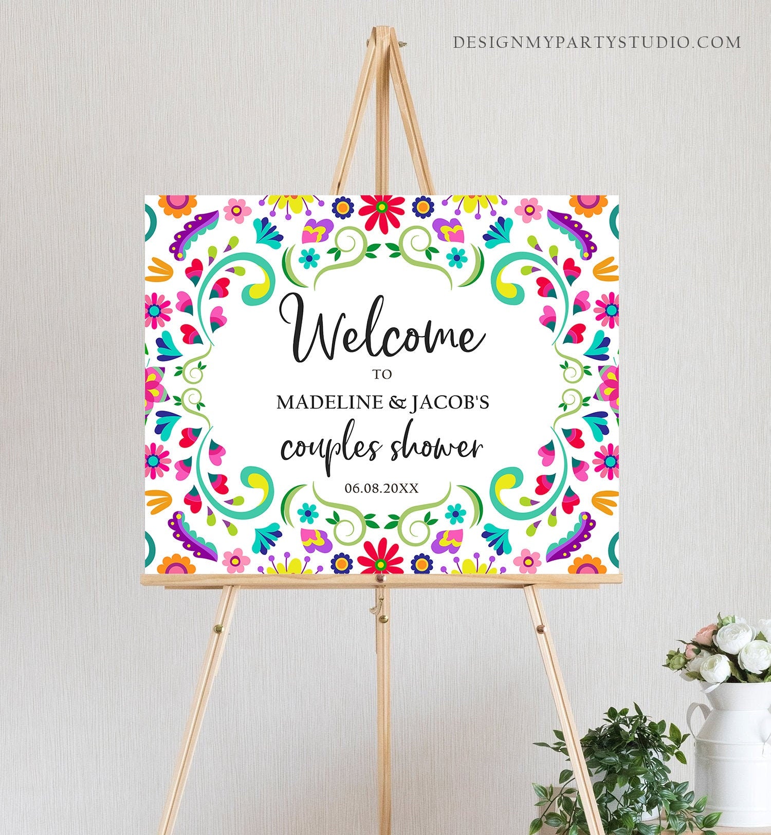 Editable Fiesta Welcome Sign Couples Shower Welcome Mexican Shower Mexico Taco Bout Love Flowers Coed Shower Digital Template Printable 0466