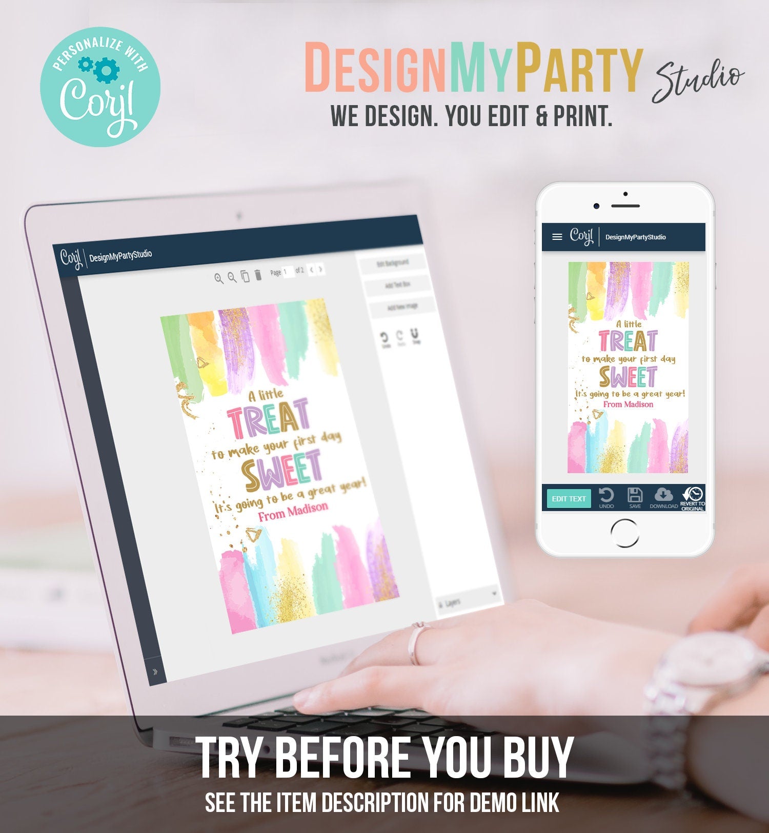 Editable Back to School Gift Tags First Day of School Teacher Tag Treat Tag Gift Daycare Childcare School Digital Template Printable 0464