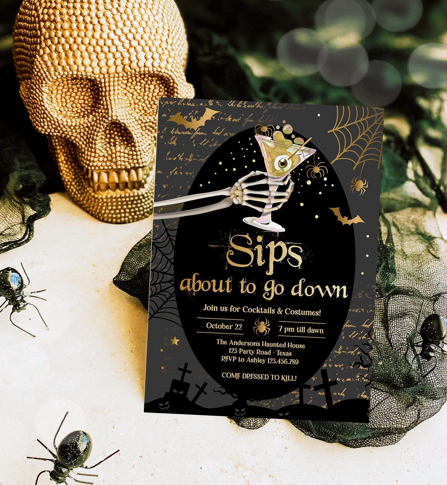 Editable Cocktails and Costumes Invitation Halloween Party Invitation Adult Halloween Invite Brews Boos & Booze Download Corjl 0472 0009