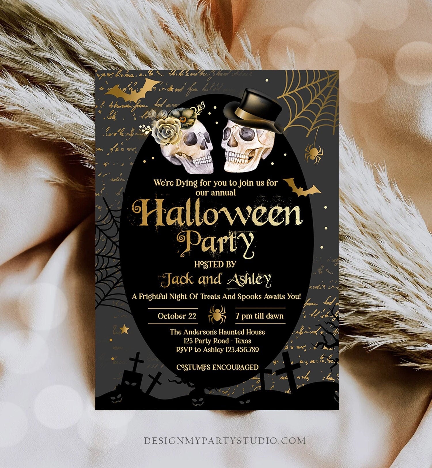 Editable Costumes And Cocktails Halloween Party Invitation Adult Halloween Party Boos or Brews Vintage Gothic Party Download Corjl 0472 0009