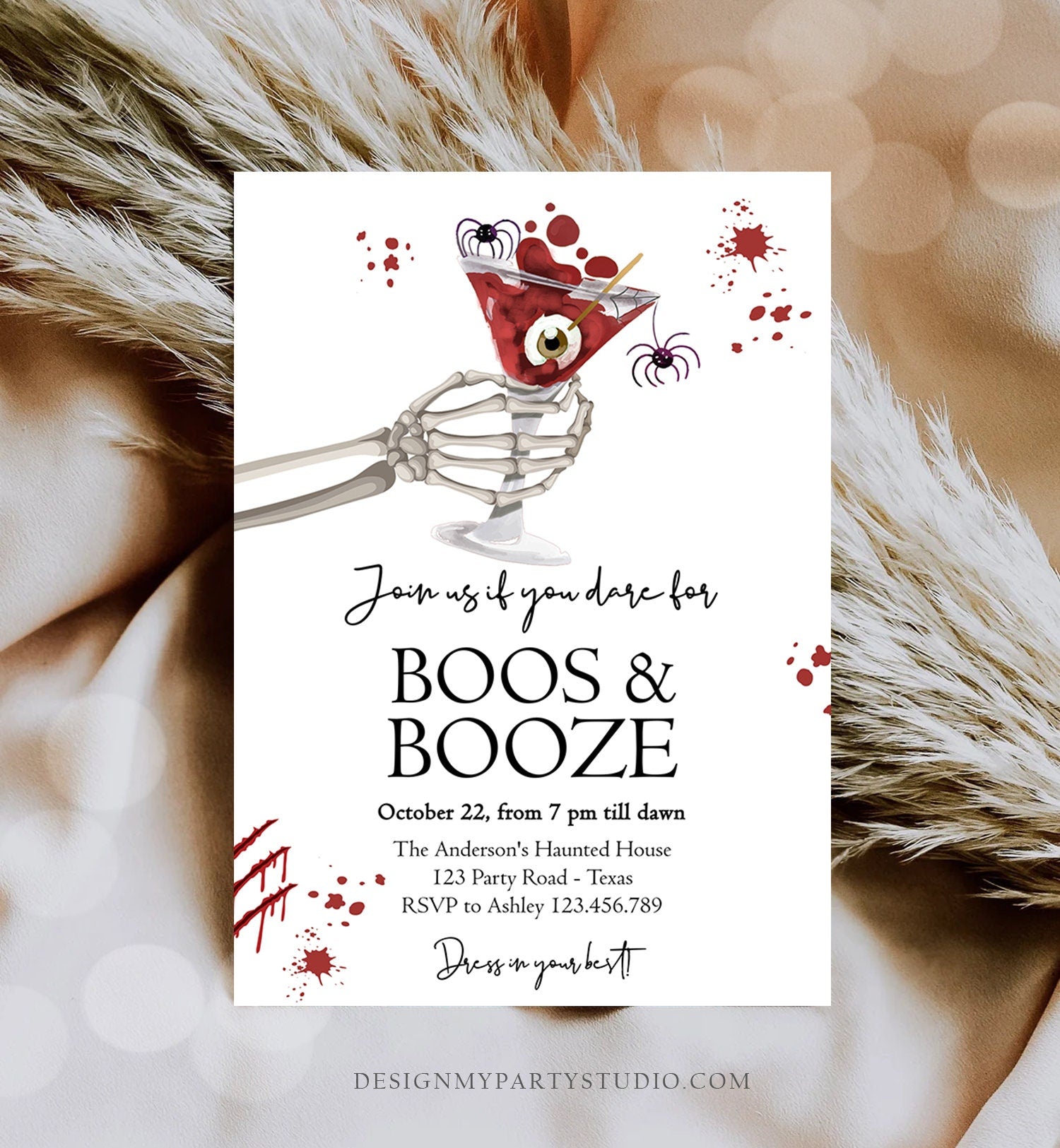 Editable Costumes And Cocktails Halloween Party Invitation Adult Halloween Party Boos & Booze Gothic Digital Download Printable 0472 0009