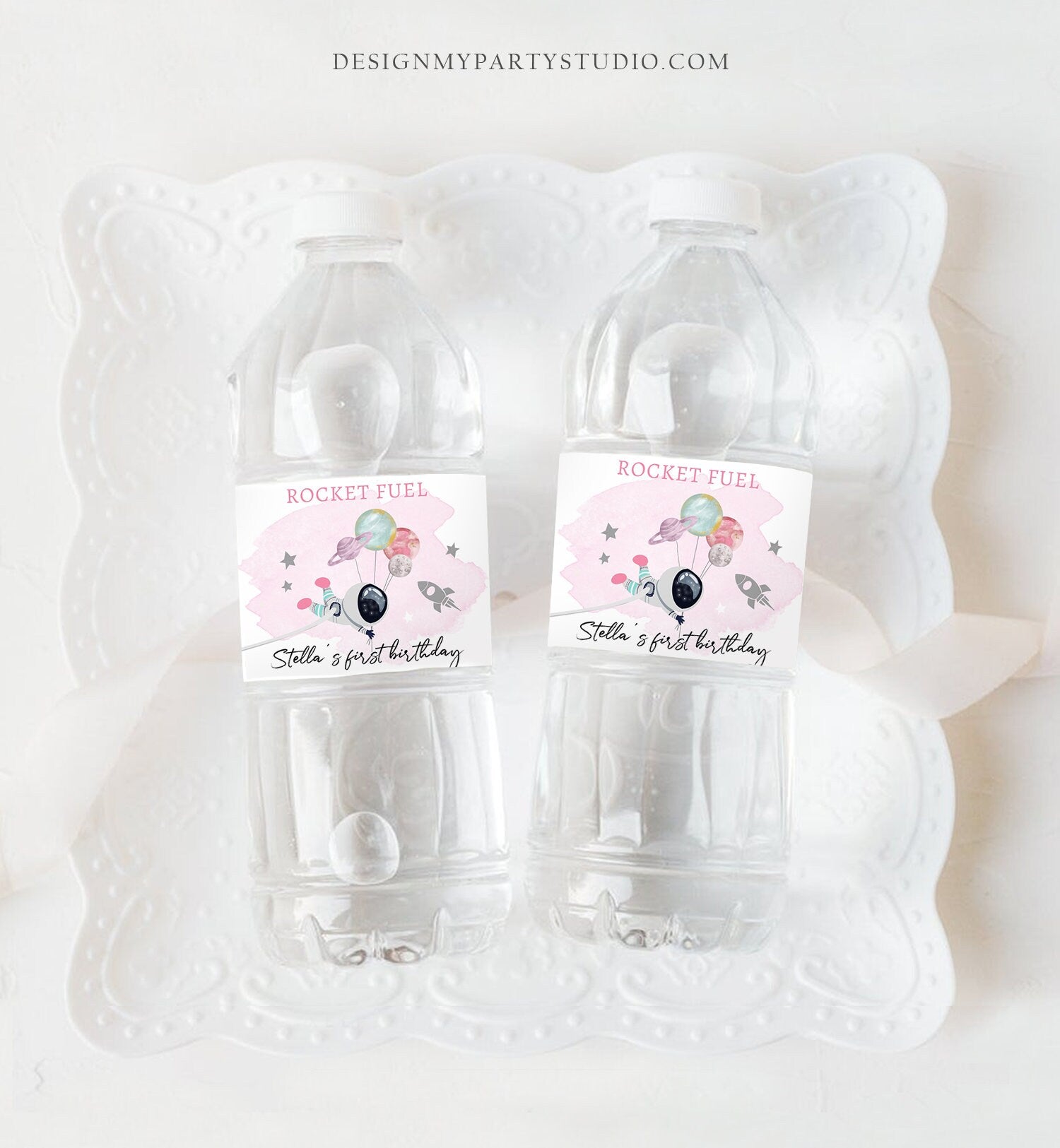 Editable Outer Space Water Bottle Labels Galaxy Party Decor Girl Space Birthday Rocket Fuel Labels Planets Digital Template Printable 0366