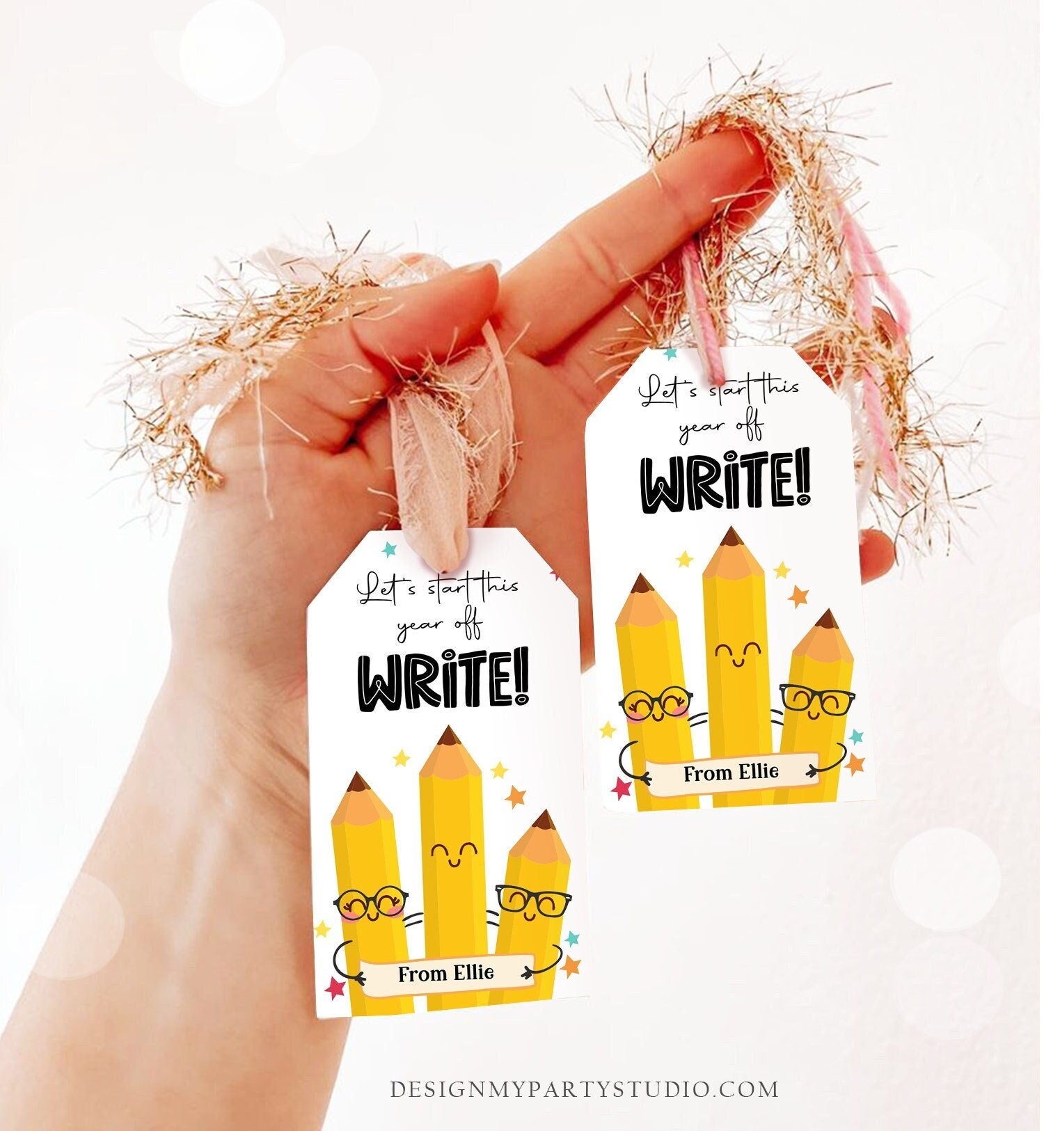 Editable Back to School Gift Tags Classroom Welcome Back Happy First Day of School Favor Tag Pencil Write Digital Template Printable 0464