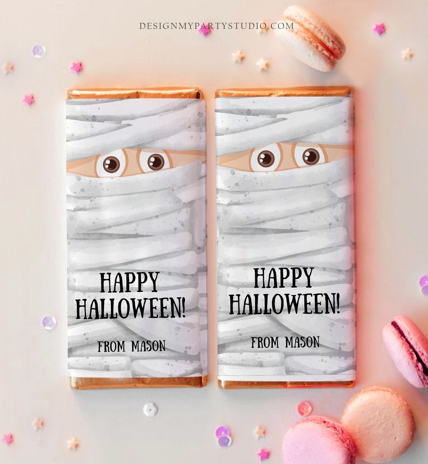 Editable Halloween Party Favor Halloween Candy Bar Wrapper Mummy Treat Trick or Treat Chocolate Bar Download Corjl Template Printable 0261