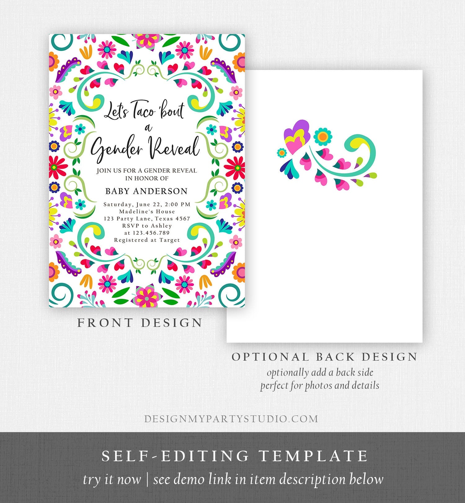 Editable Let's Taco Bout a Gender Reveal Party Invitation Cactus Mexican Fiesta He or She Boy Girl Digital Download Template Printable 0466