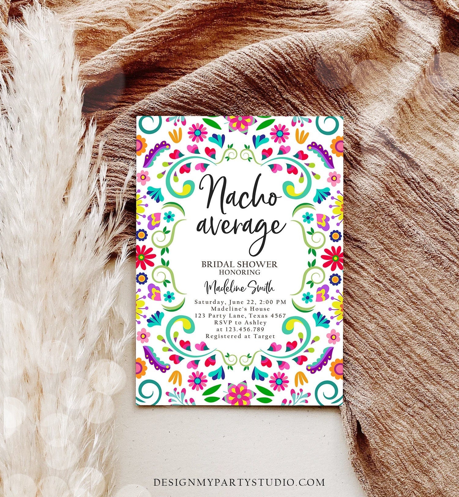 Editable Nacho Average Bridal Shower Invitation Couples Fiesta Mexican Mexico Floral Cactus Succulent Desert Digital Template Printable 0466