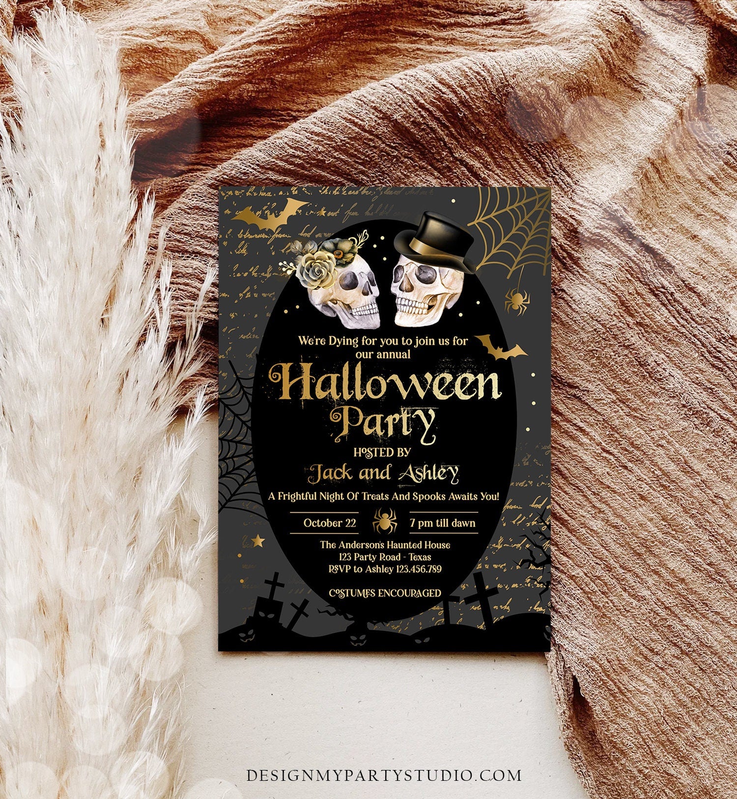 Editable Costumes And Cocktails Halloween Party Invitation Adult Halloween Party Boos or Brews Vintage Gothic Party Download Corjl 0472 0009