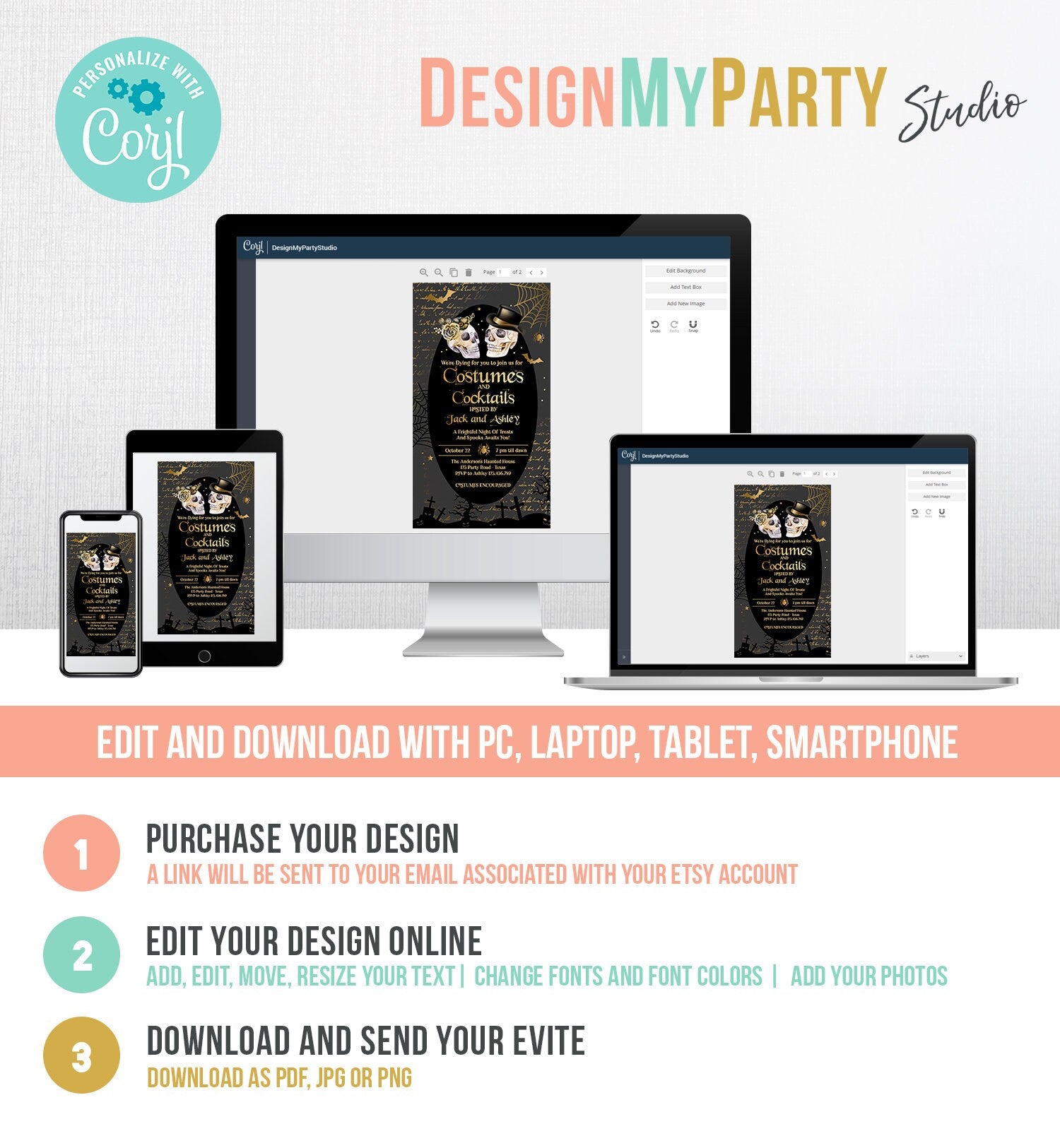 Editable Costumes And Cocktails Halloween Party Adult Halloween Party Boos or Brews Vintage Digital Download Phone Evite Template 0472 0009