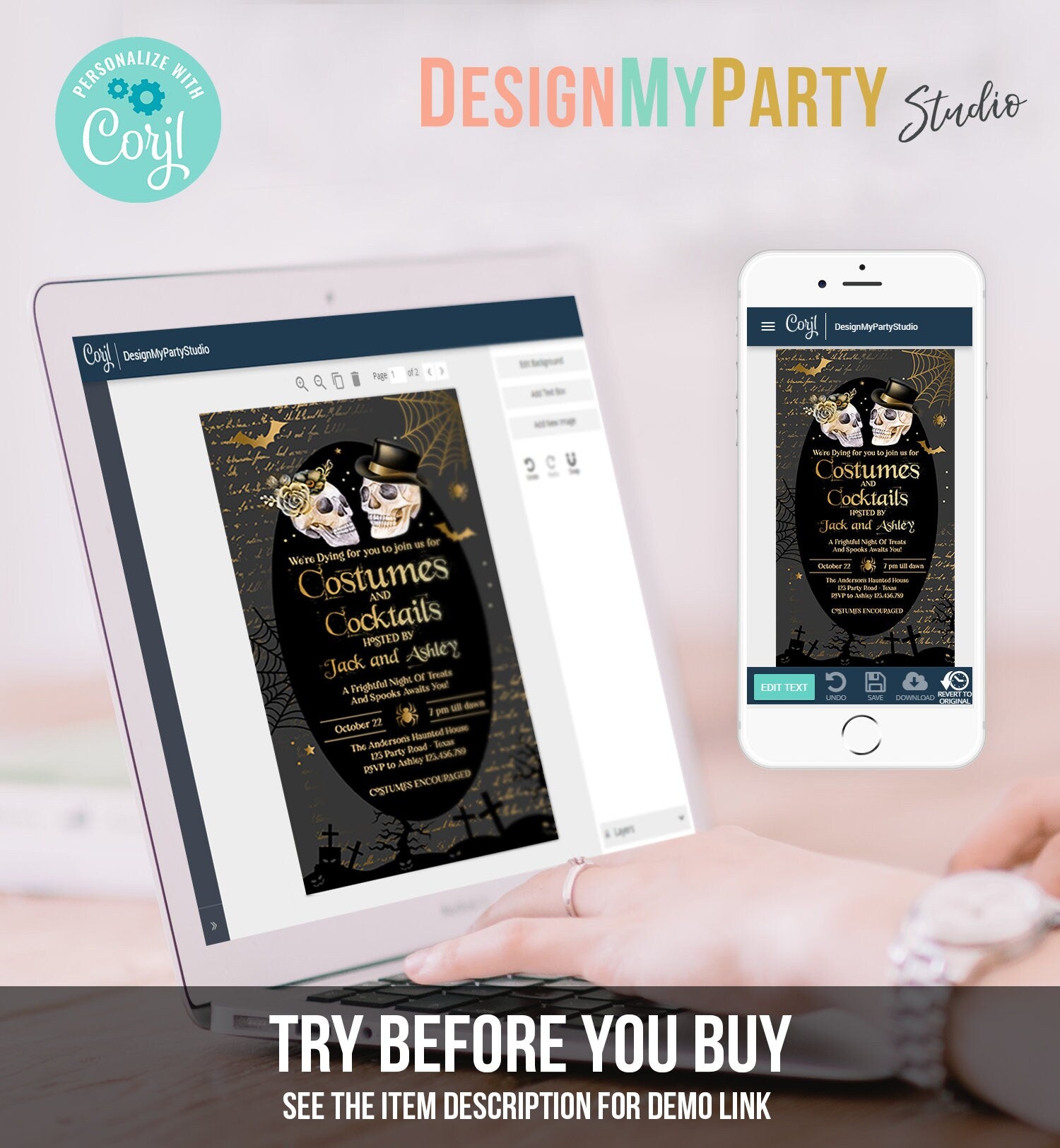Editable Costumes And Cocktails Halloween Party Adult Halloween Party Boos or Brews Vintage Digital Download Phone Evite Template 0472 0009