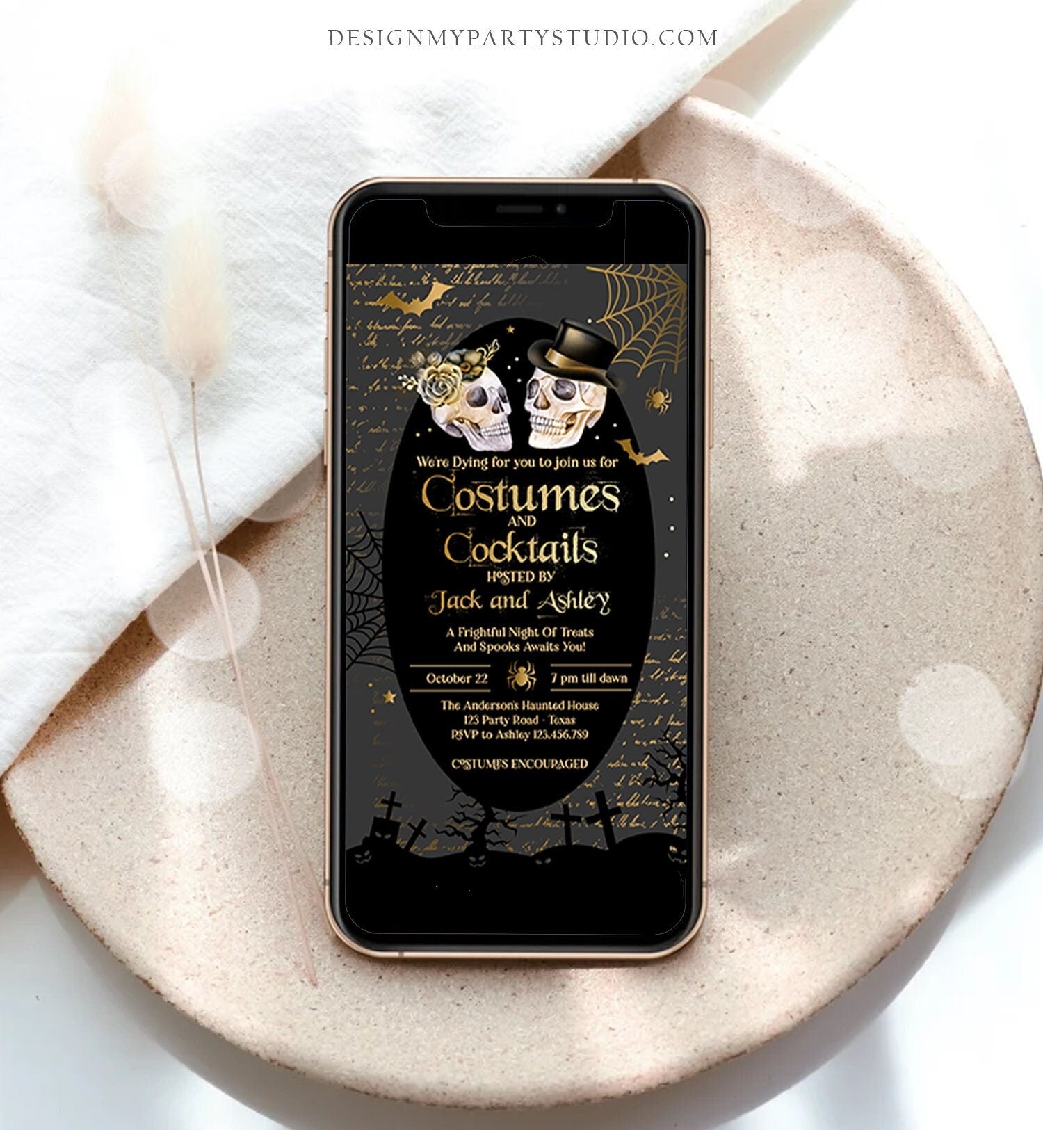 Editable Costumes And Cocktails Halloween Party Adult Halloween Party Boos or Brews Vintage Digital Download Phone Evite Template 0472 0009