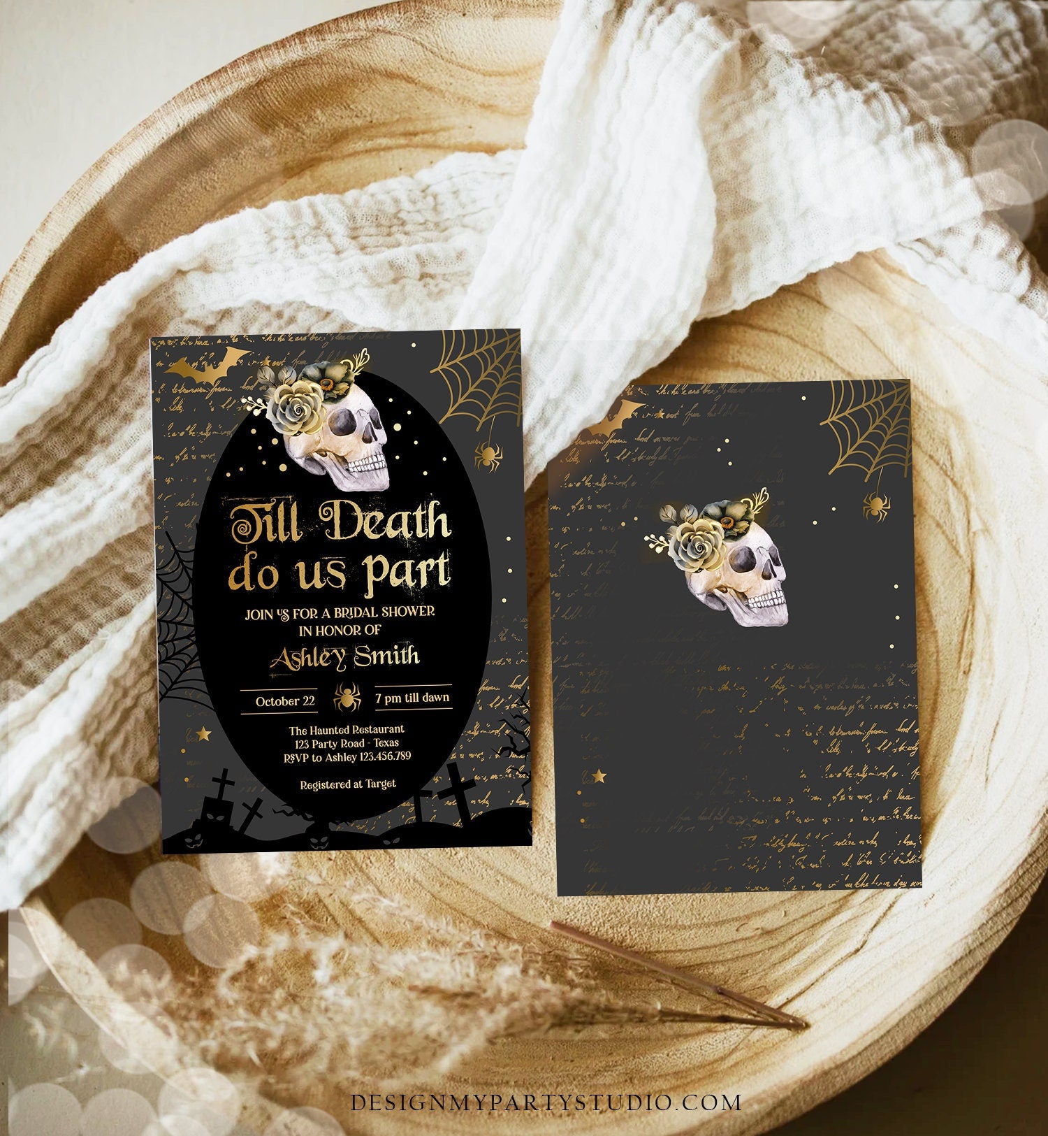 Editable Halloween Bridal Shower Invitation Till Death Do Us Part Gothic Bridal Shower Skull Skeleton Digital Template Printable 0472 0009