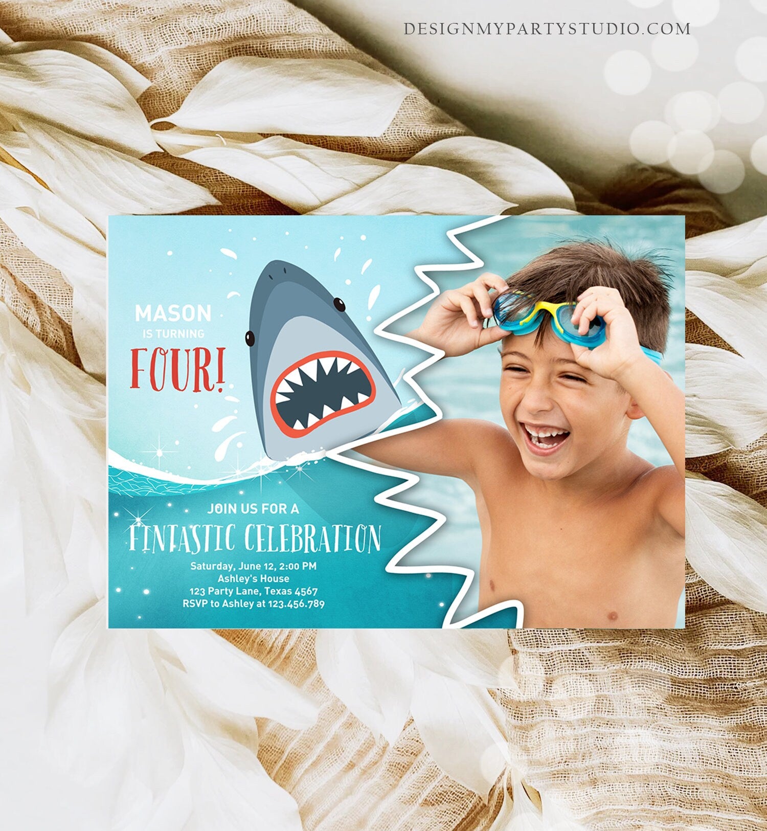 Editable Shark Birthday Invitation Shark Invitation Fintastic Shark Party Shark Under The Sea Boy Download Printable Template Corjl 0089